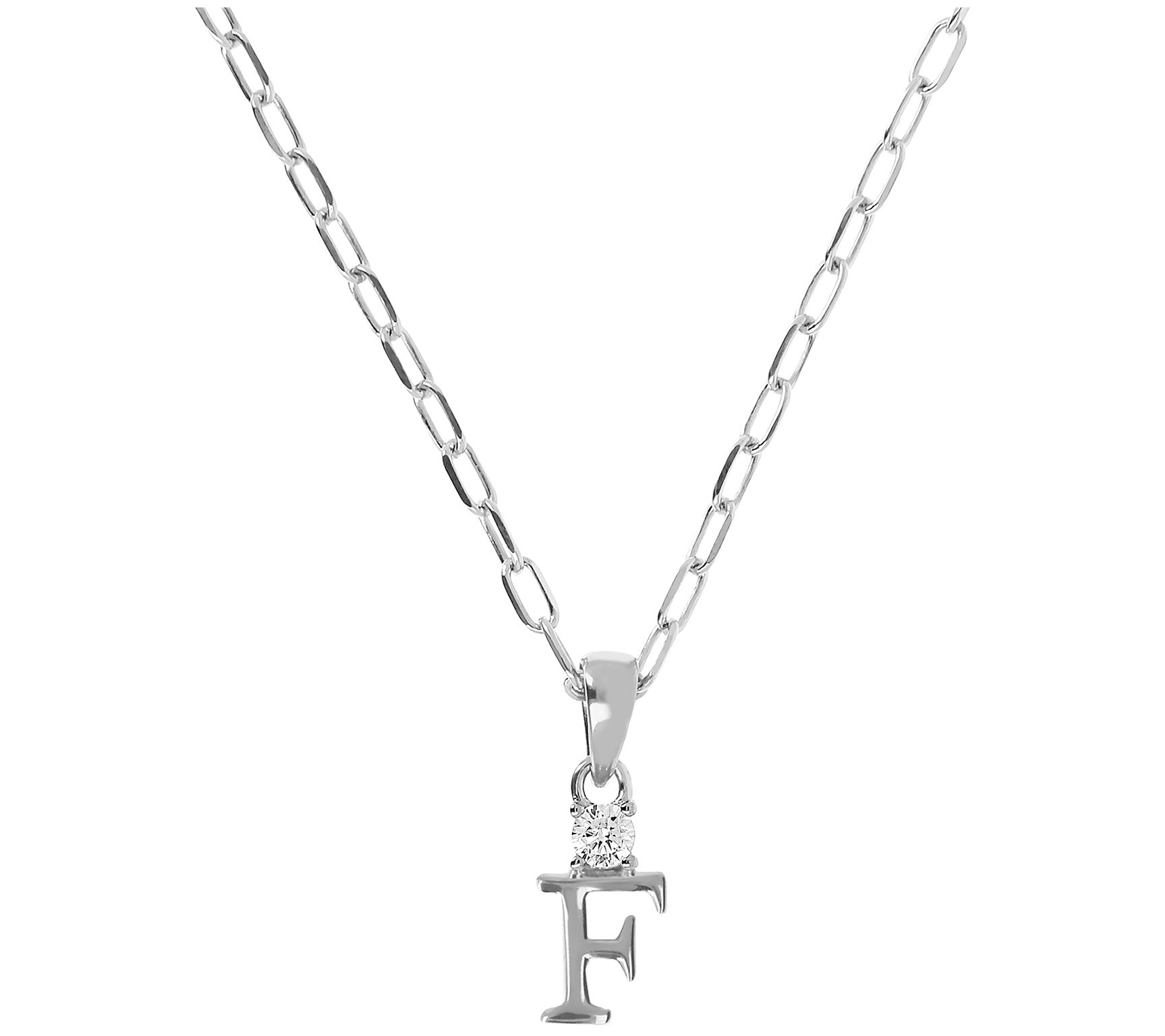 Diamonique Initial Pendant w/ Paperclip Link Chain, Sterling