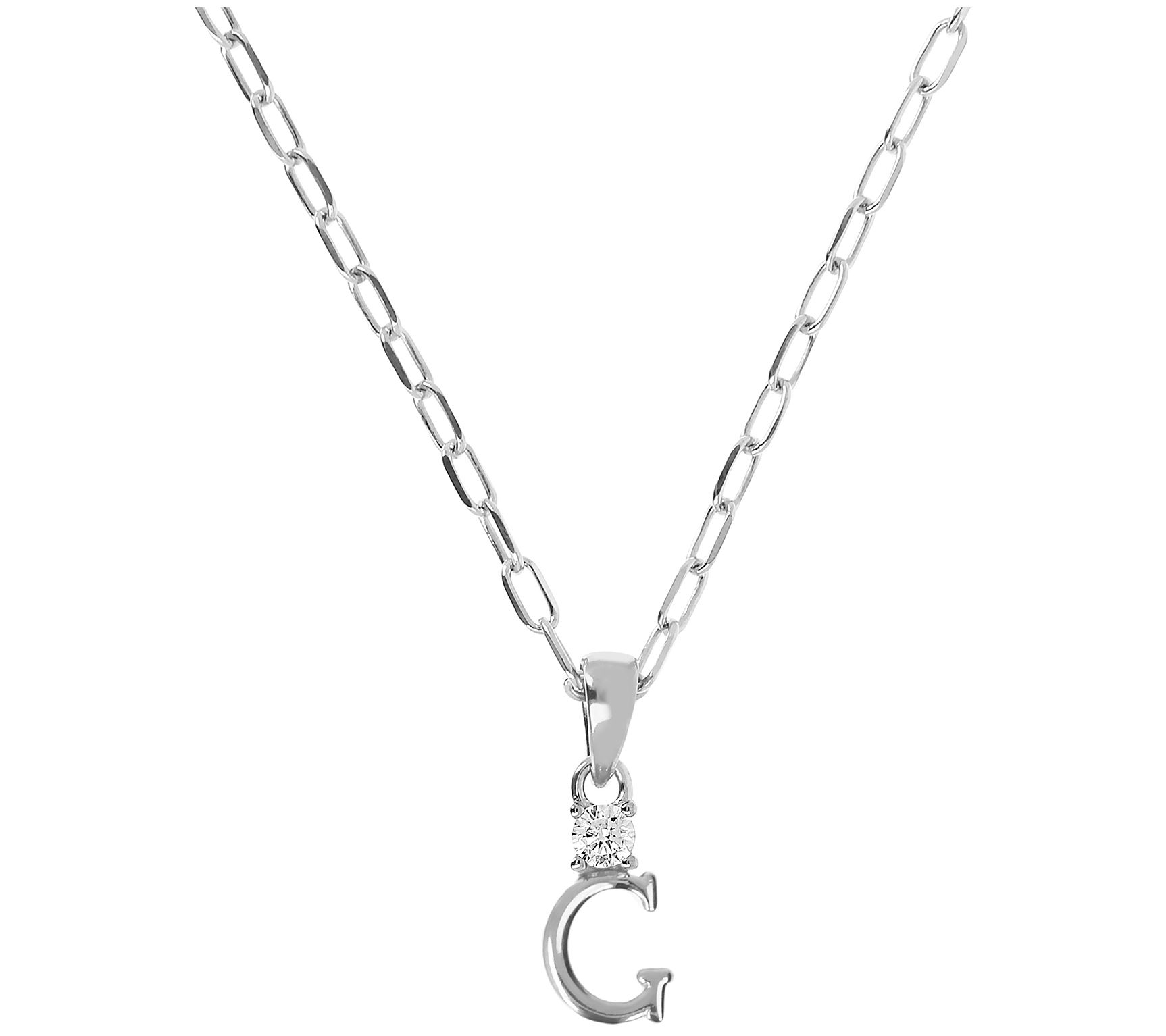 Diamonique Initial Pendant w/ Paperclip Link Chain, Sterling