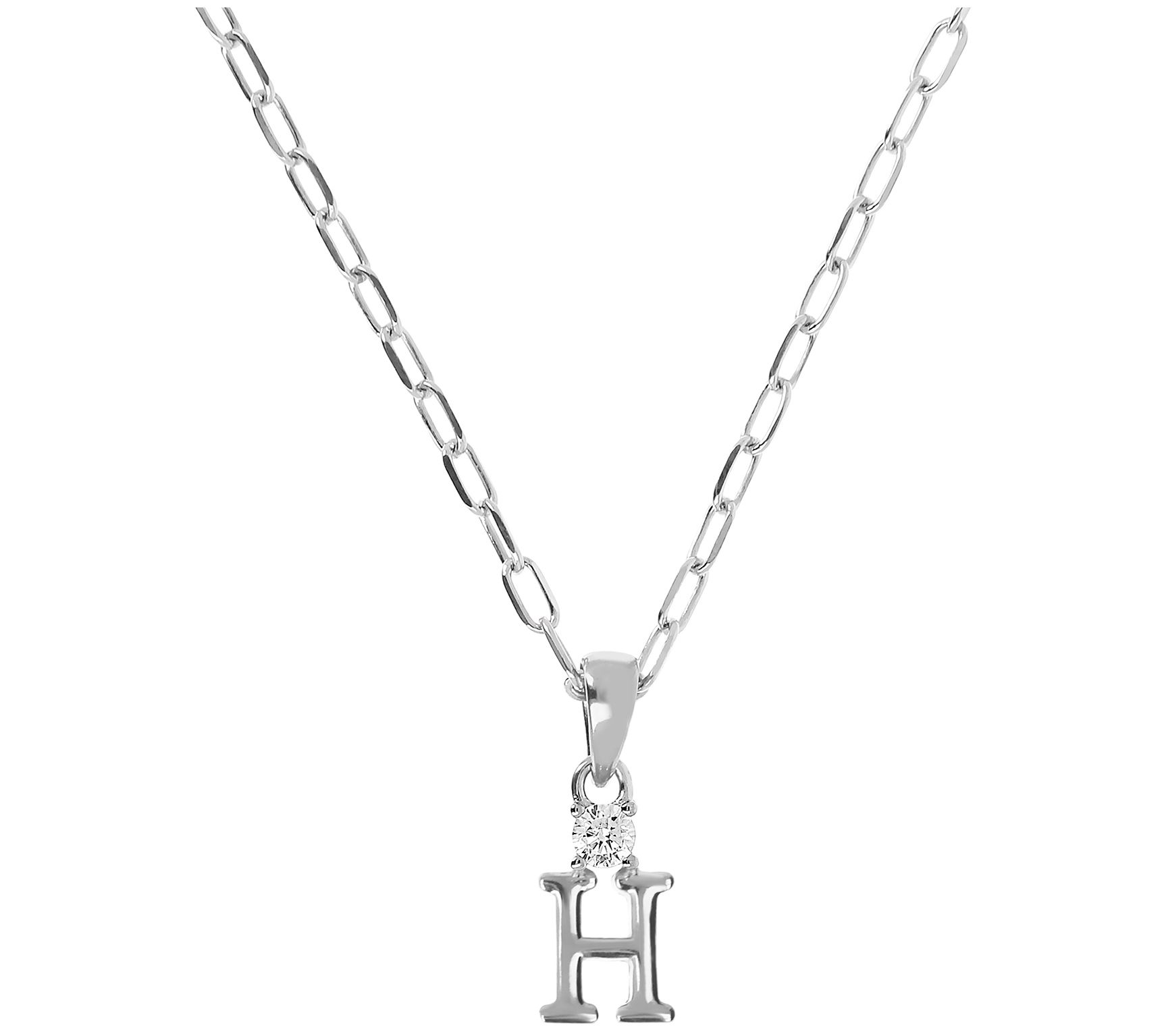 Diamonique Initial Pendant w/ Paperclip Link Chain, Sterling
