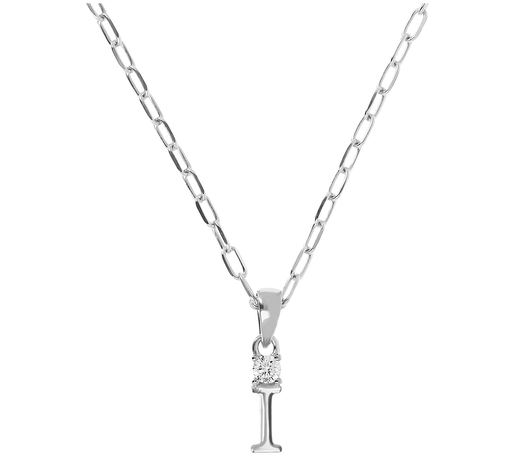 Diamonique Initial Pendant w/ Paperclip Link Chain, Sterling