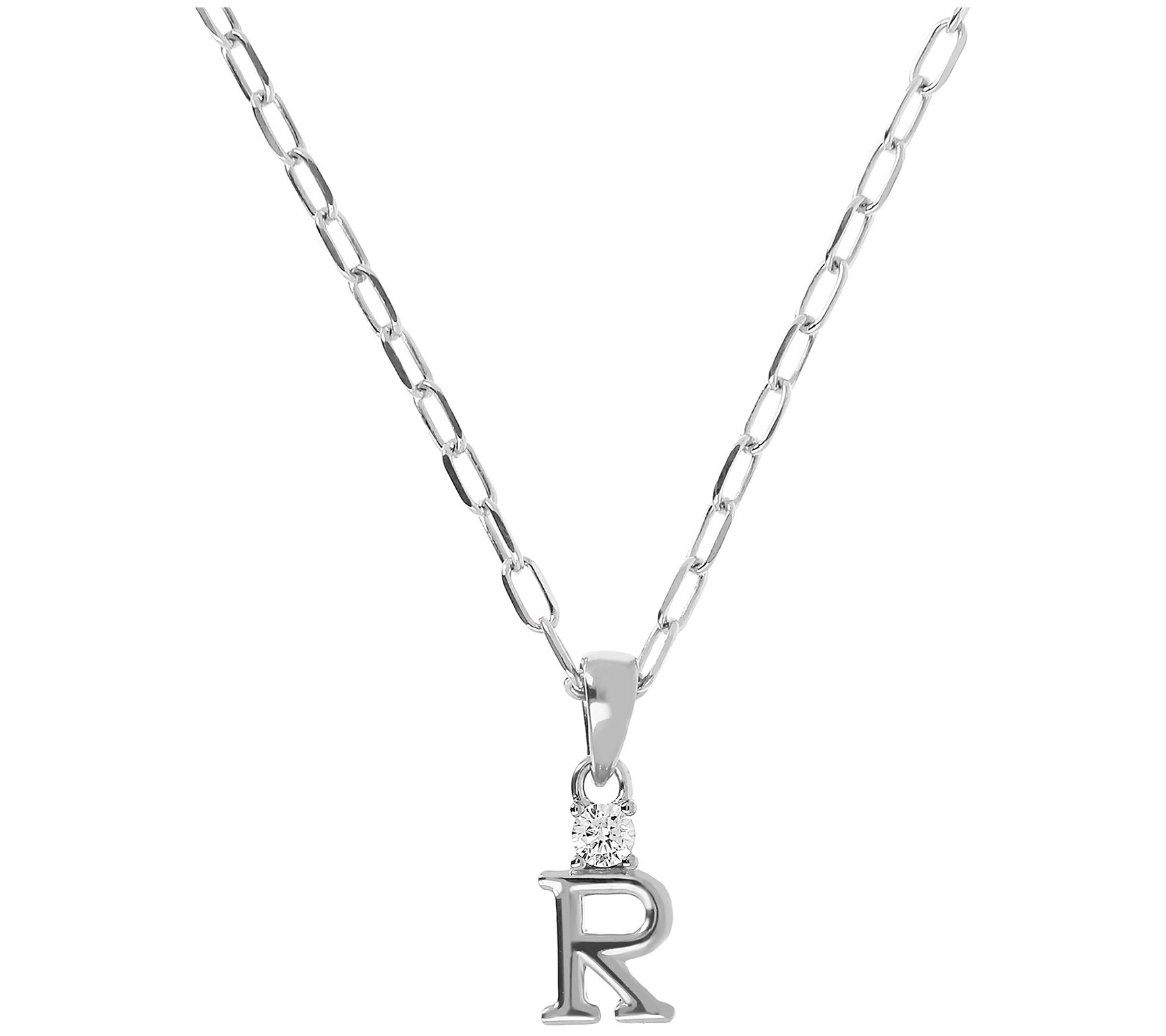Diamonique Initial Pendant w/ Paperclip Link Chain, Sterling