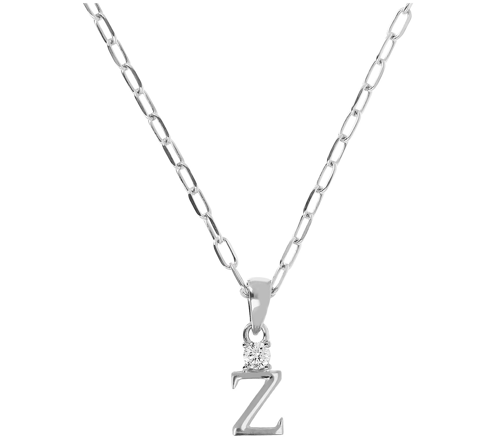 Diamonique Initial Pendant w/ Paperclip Link Chain, Sterling
