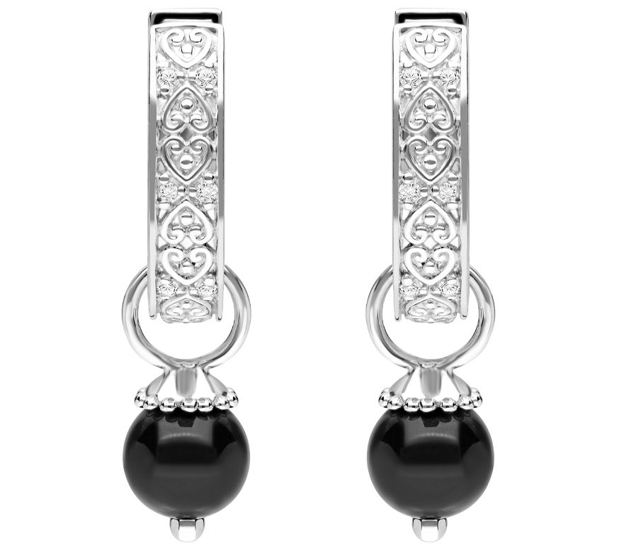Elyse Ryan Sterling Black Onyx & White Topaz Ho op Earrings