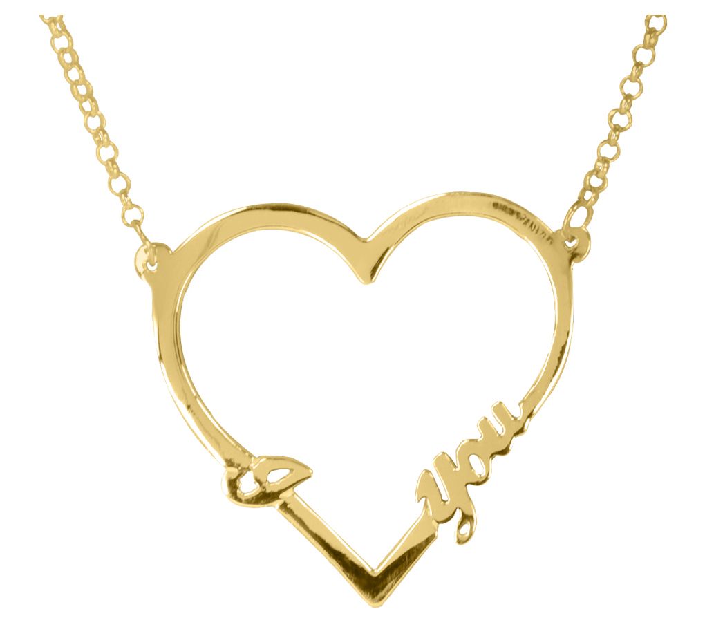 14K Gold Plated Open Heart I Love You Sterling Necklace
