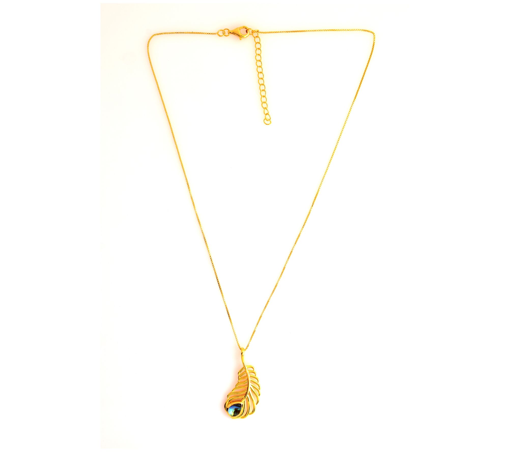 Affinity Gems Feather Pendant w/ Chain, 14K Gold Plated