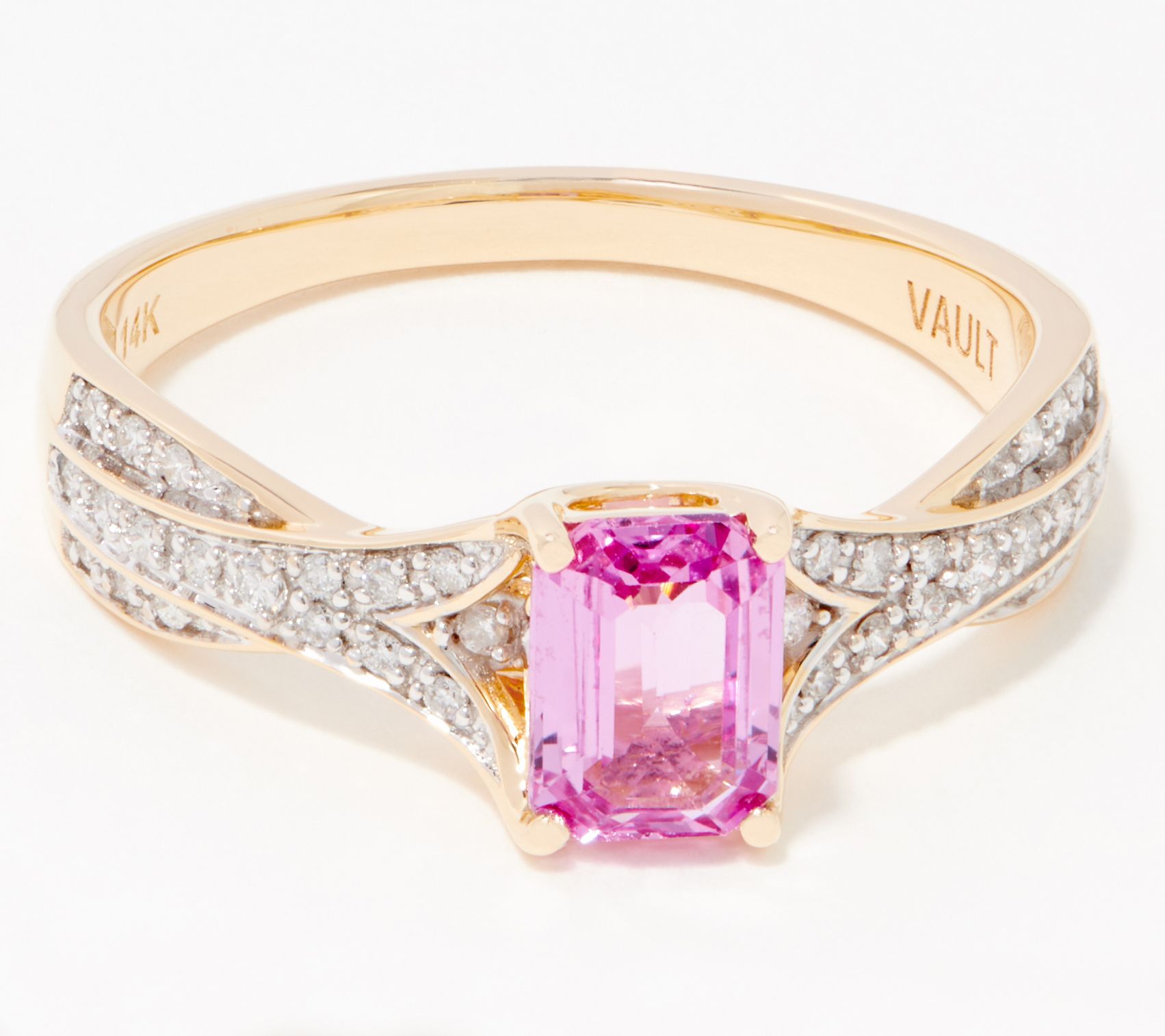Sterling Silver-Plated Simulated Pink Sapphire with CZ Accents