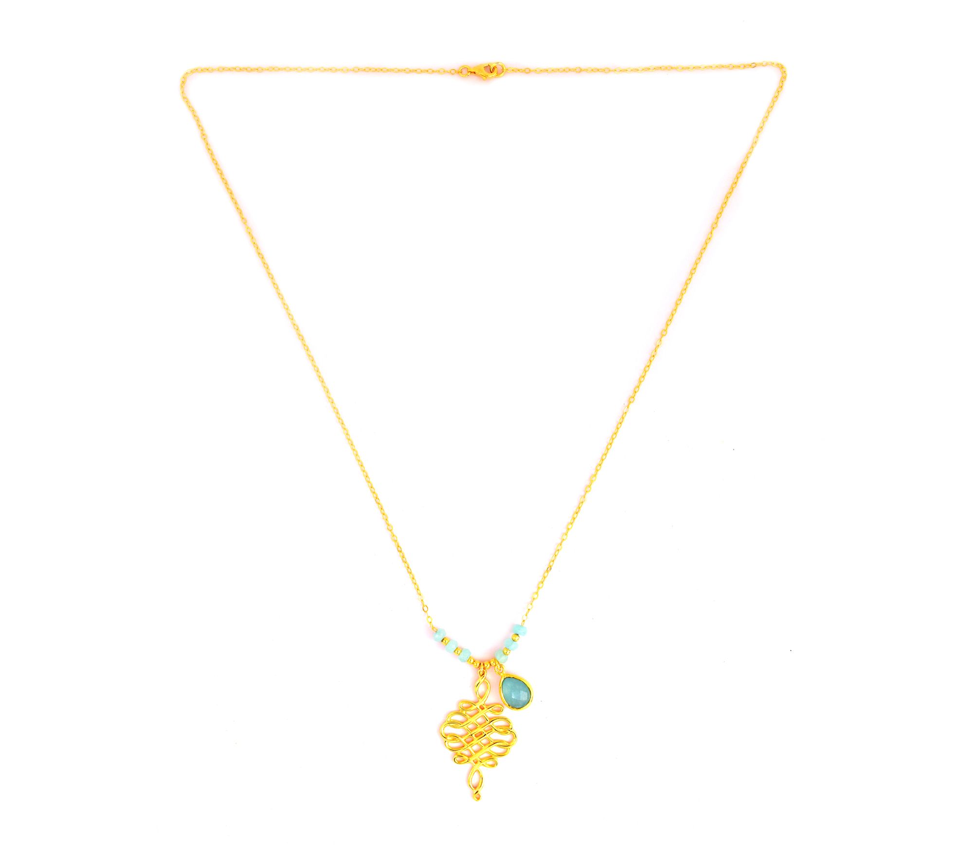 Affinity Gems Aqua Quartz Bead & Charm Necklace, Sterling