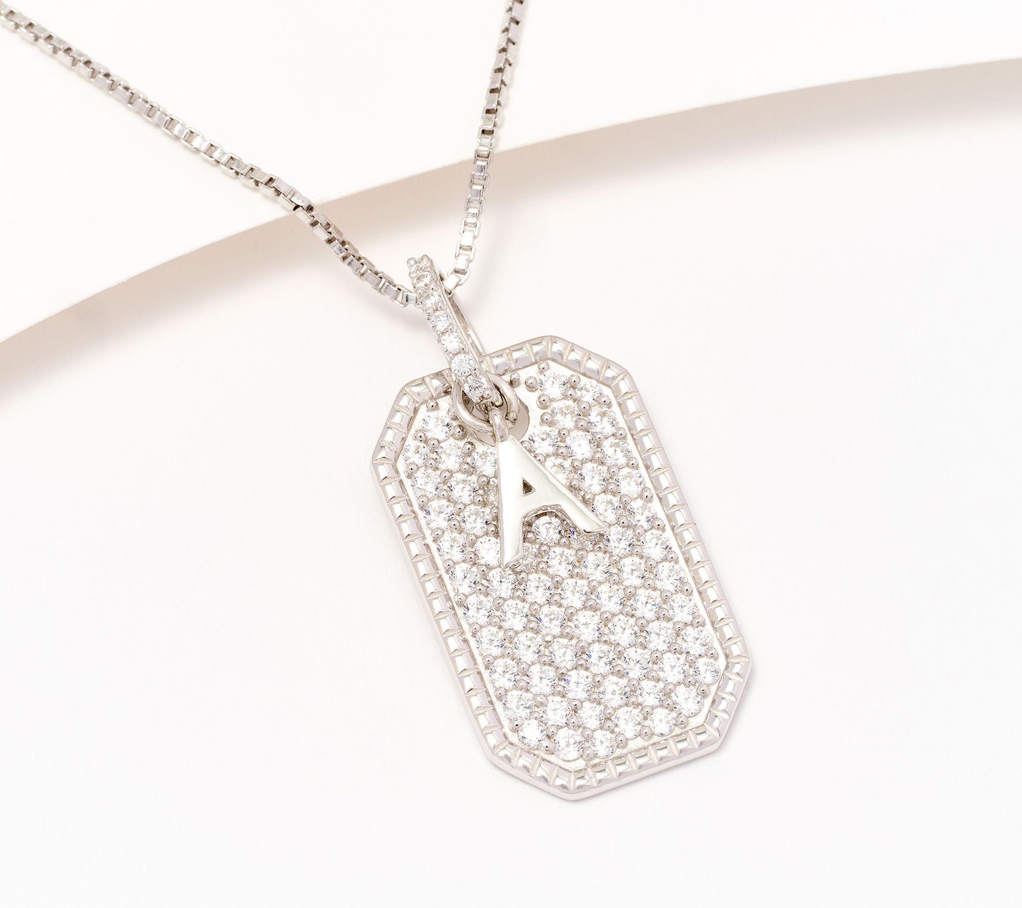 Mens White Cubic Zirconia Sterling Silver Dog Tag Pendant Necklace | One Size | Necklaces + Pendants Pendant Necklaces | Valentine's Day