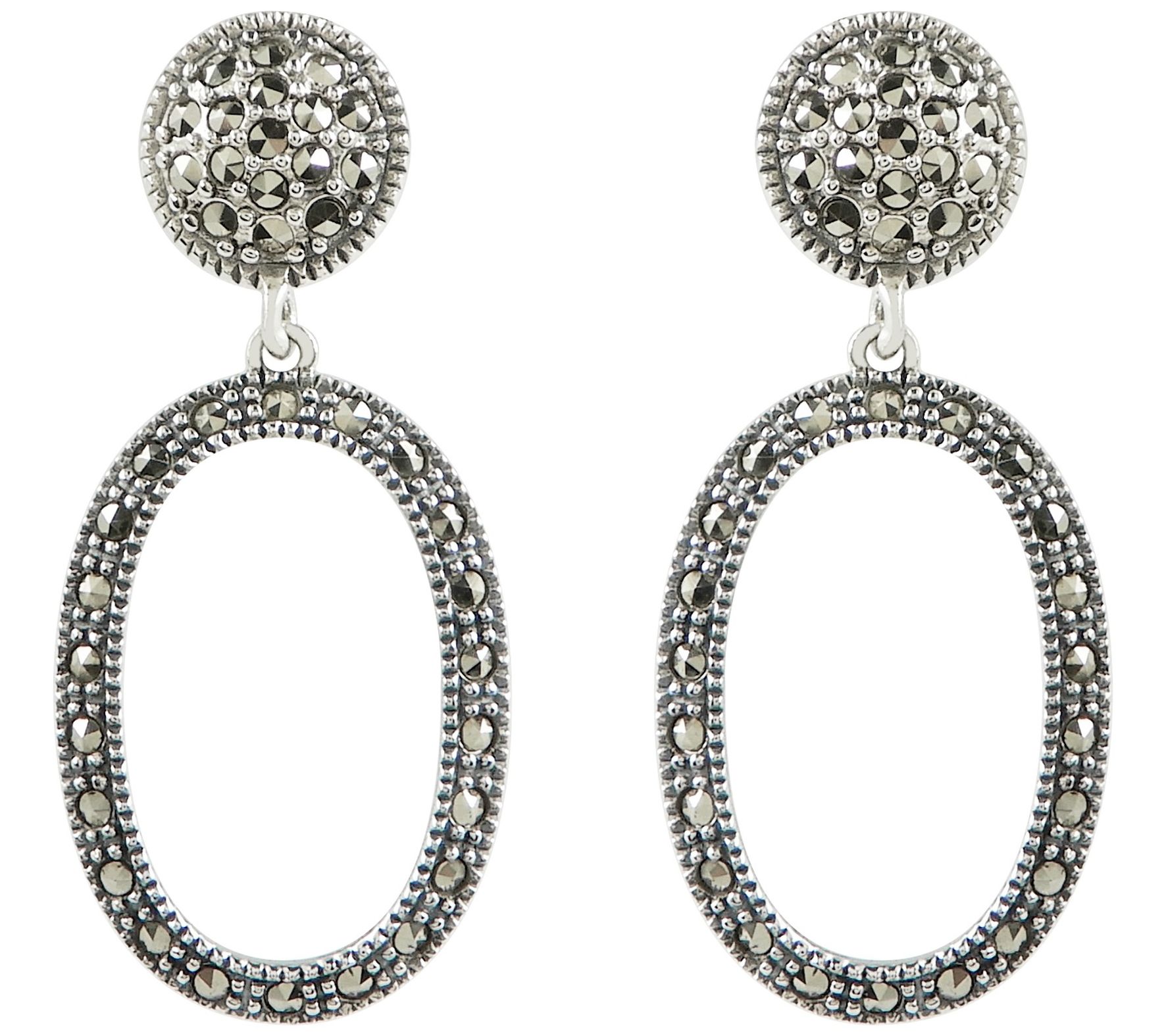 Suspicion Sterling Silver Marcasite Dangle Oval Earrings
