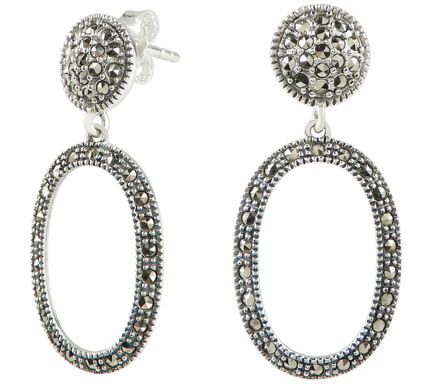 Suspicion Sterling Silver Marcasite Dangle Oval Earrings
