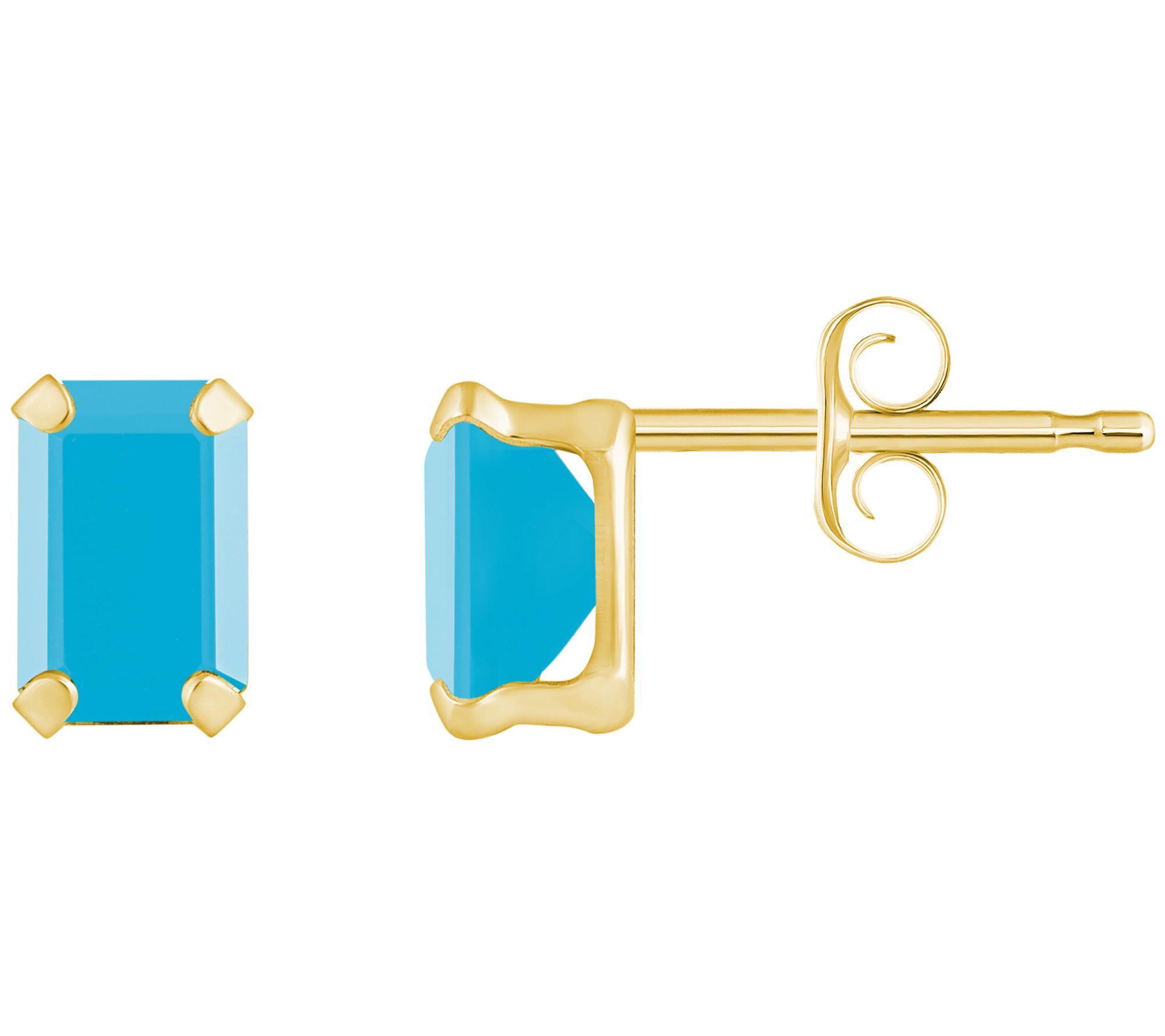 Affinity Gems Emerald Cut Turquoise Stud Earrings, 10K Gold