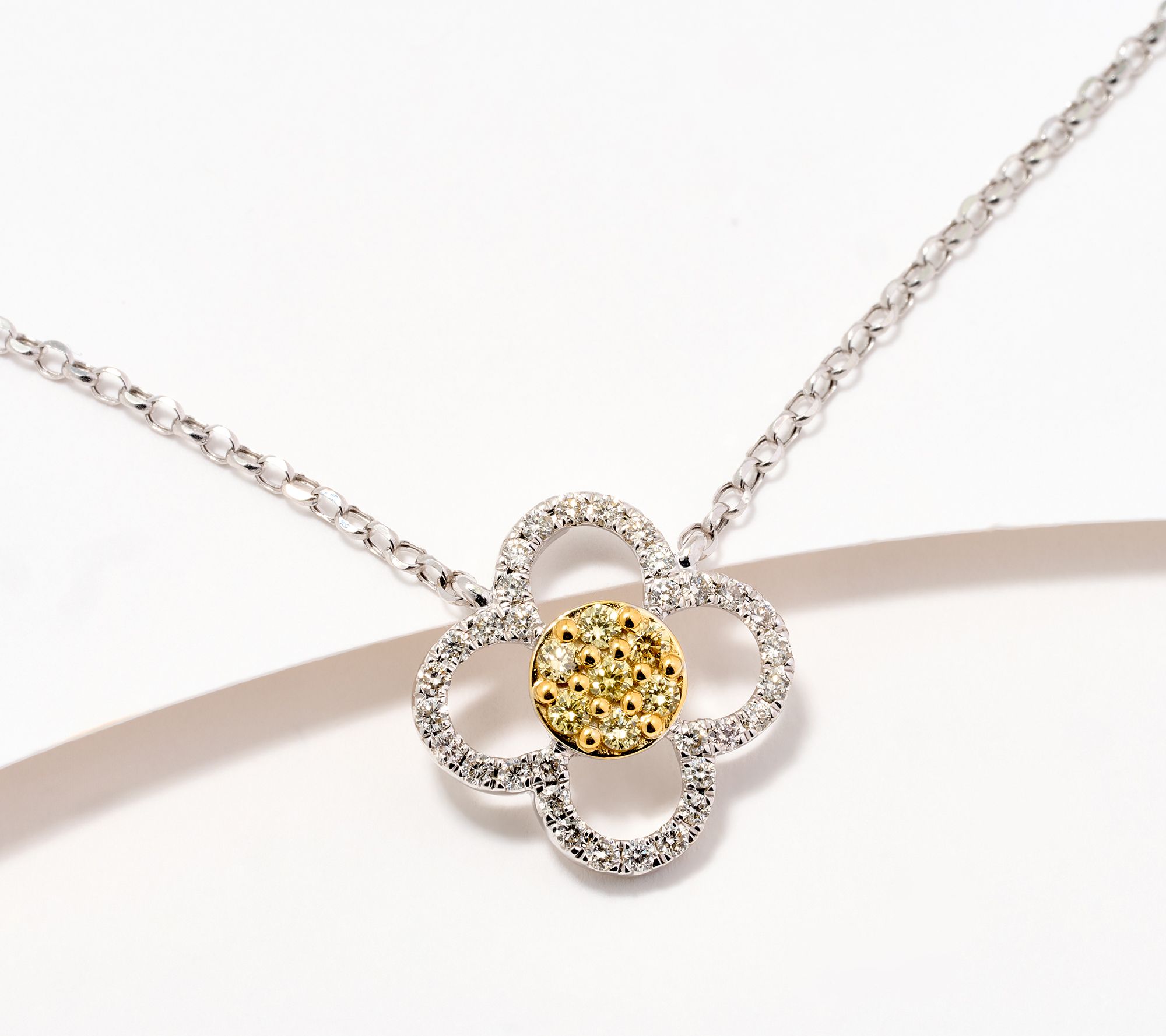 KALLATI Flower Yellow & White Diamond Necklace, 0.4cttw, 14K