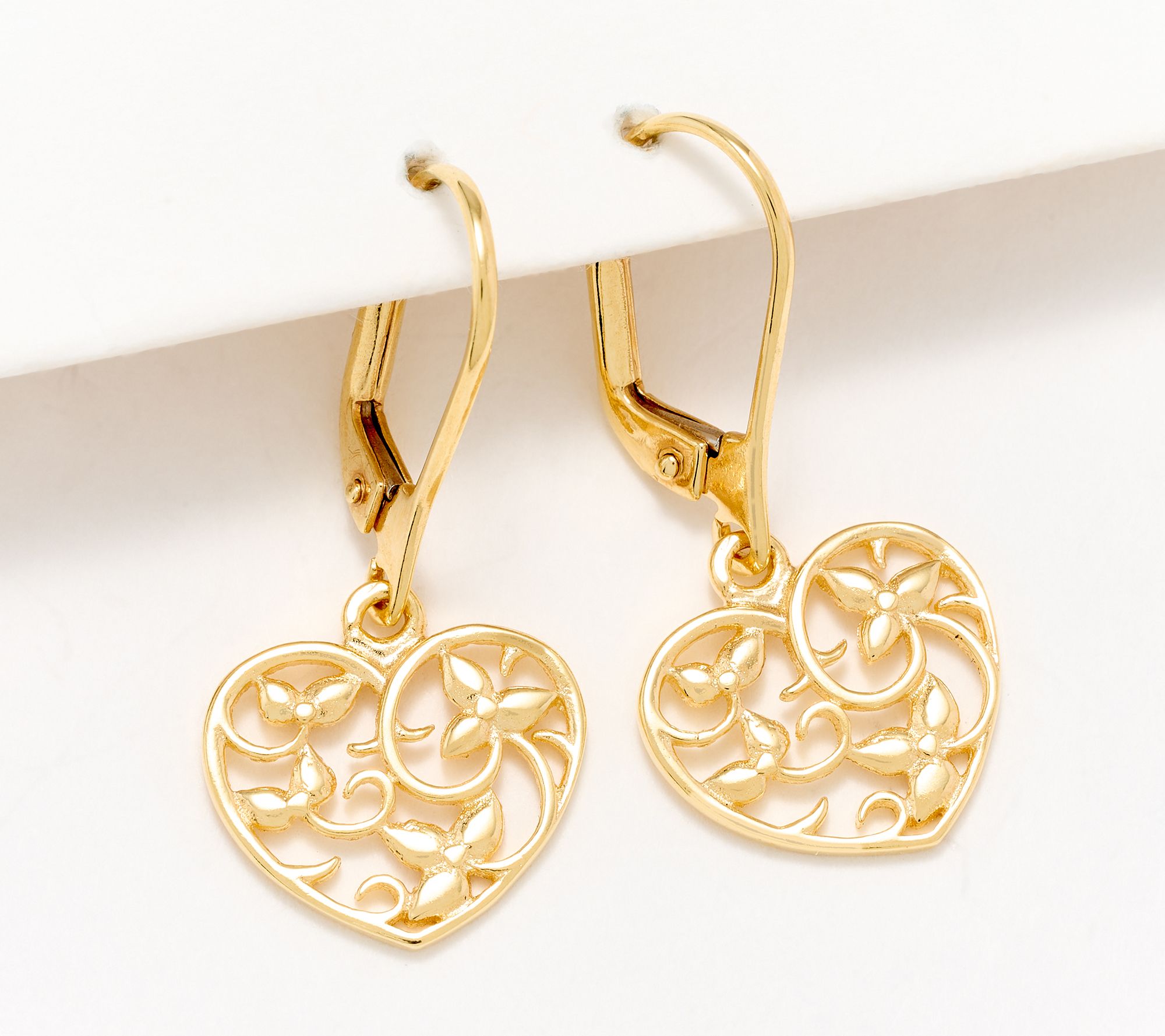 Adorna Vine Heart Lever Back Earrings, 14K Gold