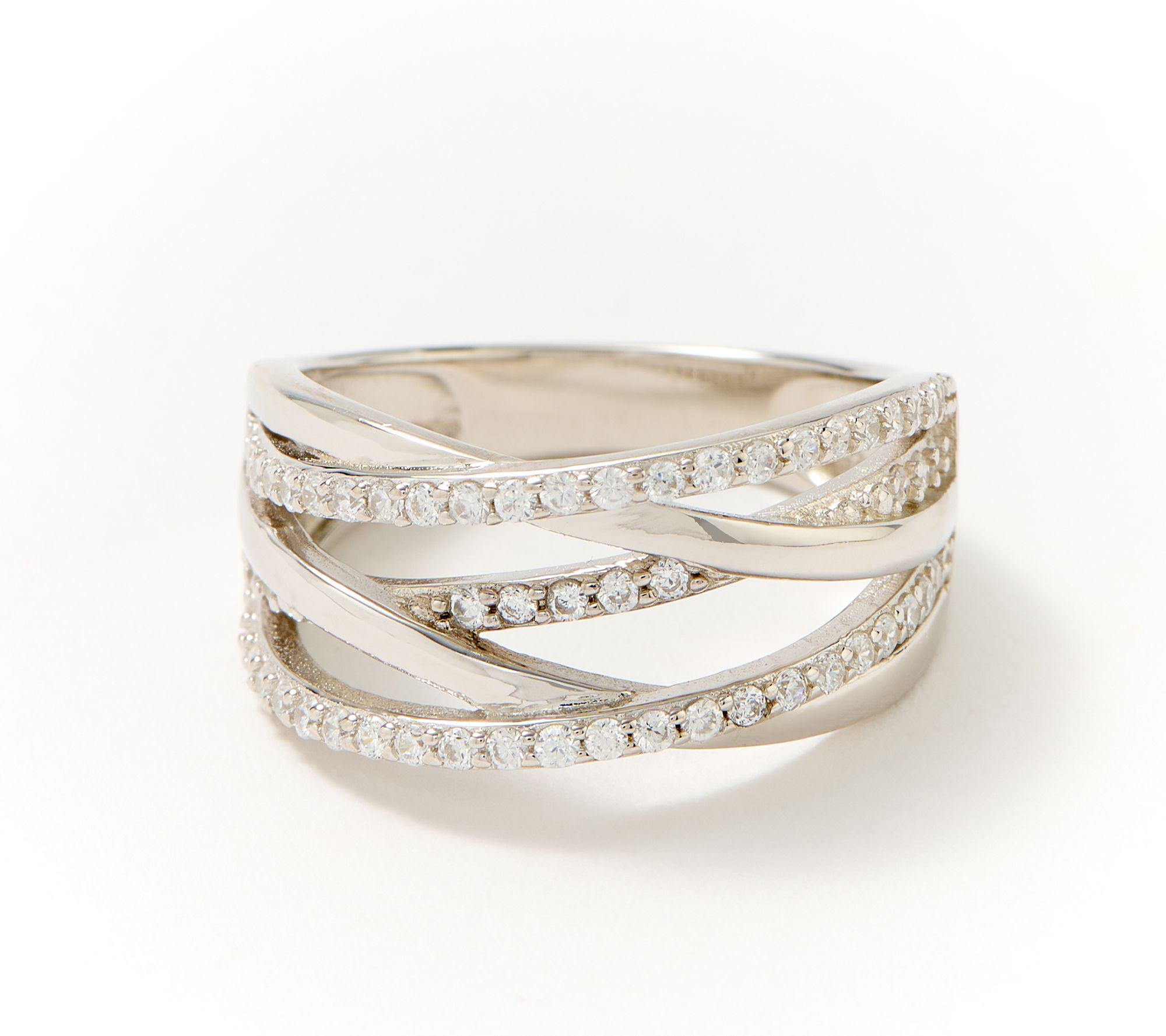 "As Is" Diamonique Layers of Love Highway Band Ring, Sterling