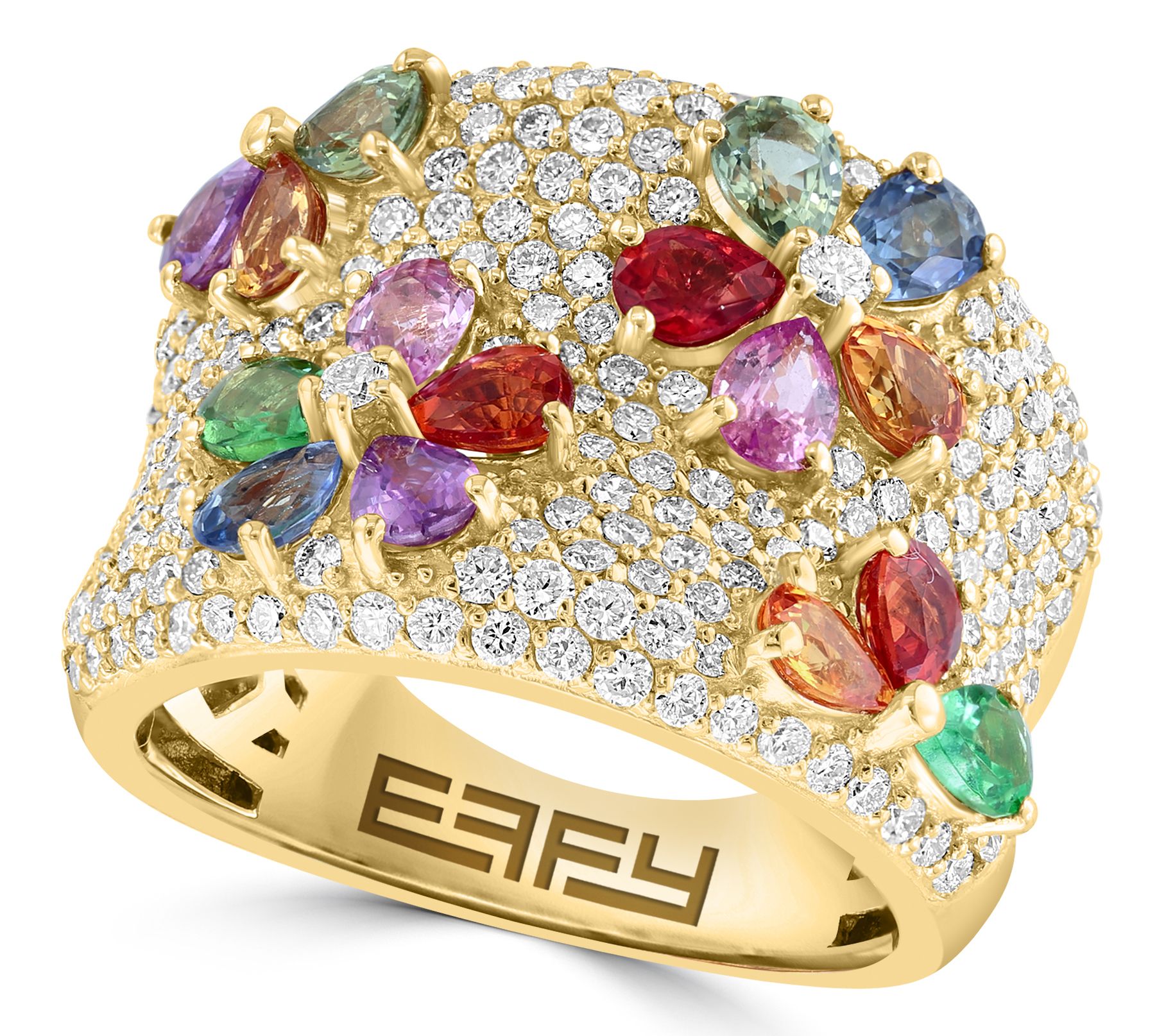 Effy Diamond & Multi-Gemstone Floral Ring, 14K Gold