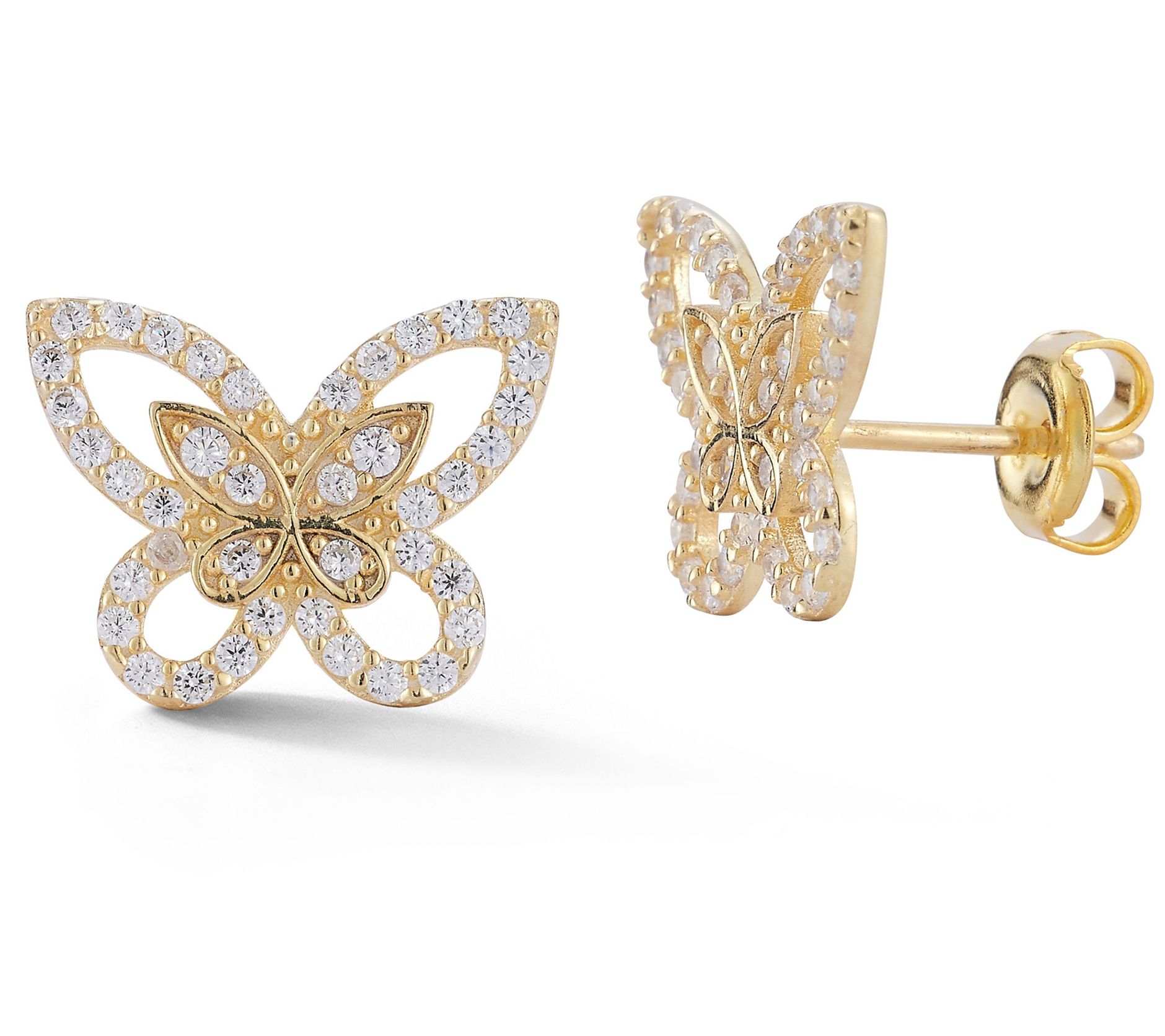 Sterlina Silver Pave Round Butterfly Stud Earrings, Sterling