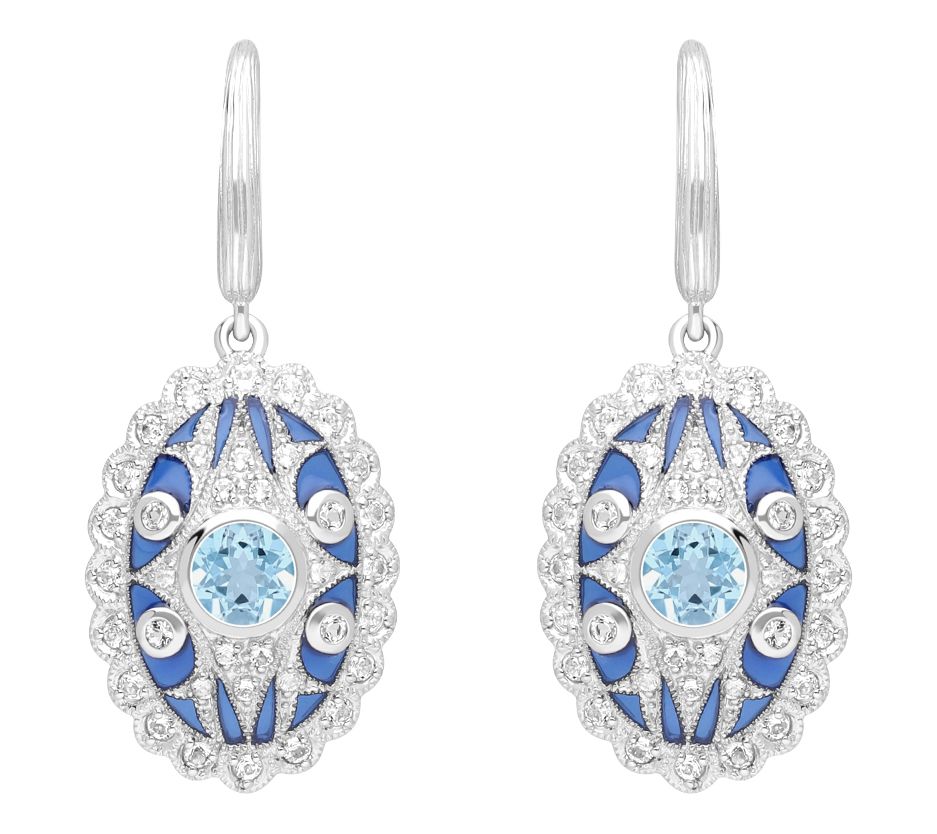Ariva Sterling Silver Blue & White Topaz Kensington Earrings