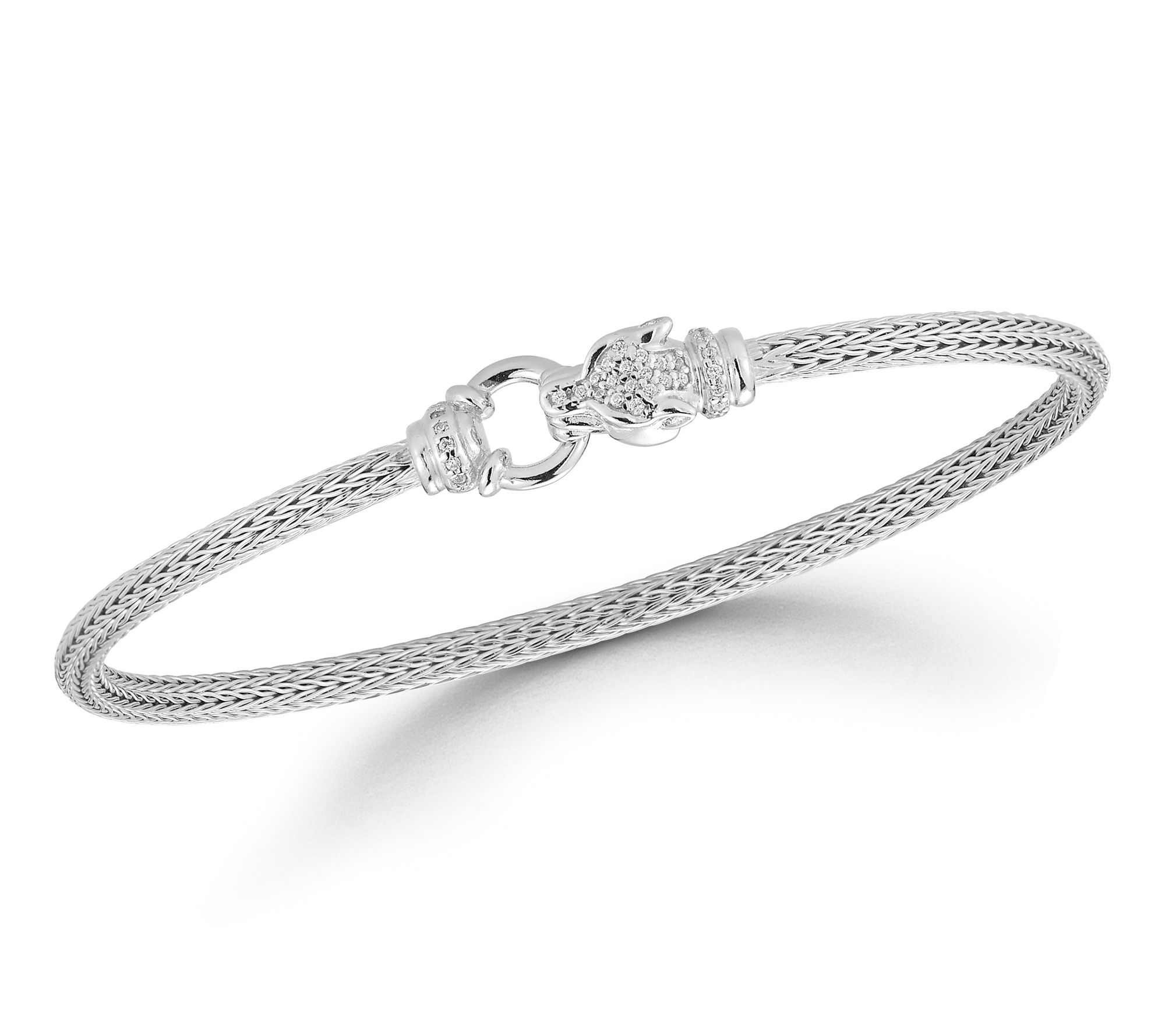 Italian Silver Pave Jaguar Wheat Chain Bangle,Sterling
