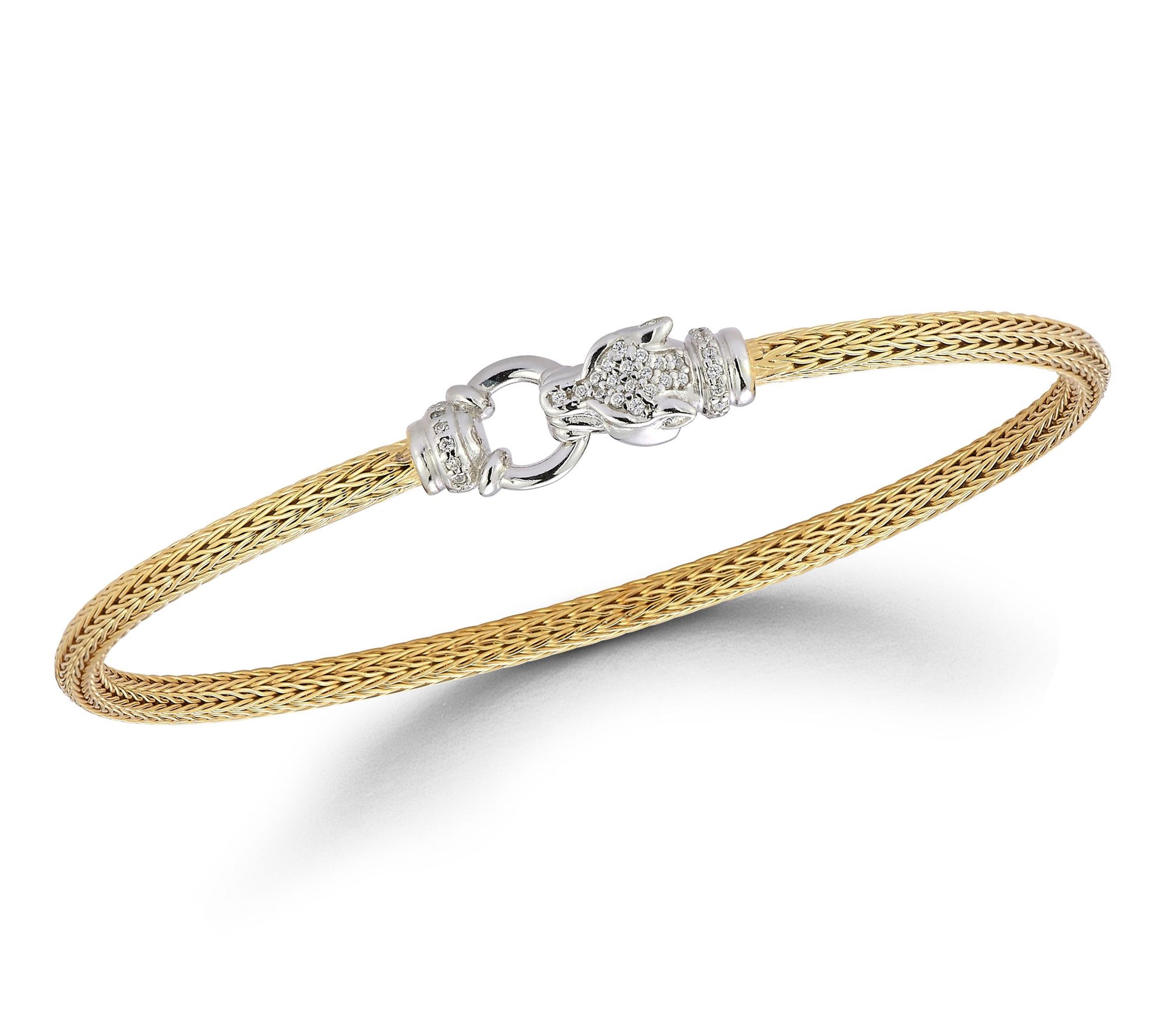 Italian Silver Pave Jaguar Wheat Chain Bangle,Sterling