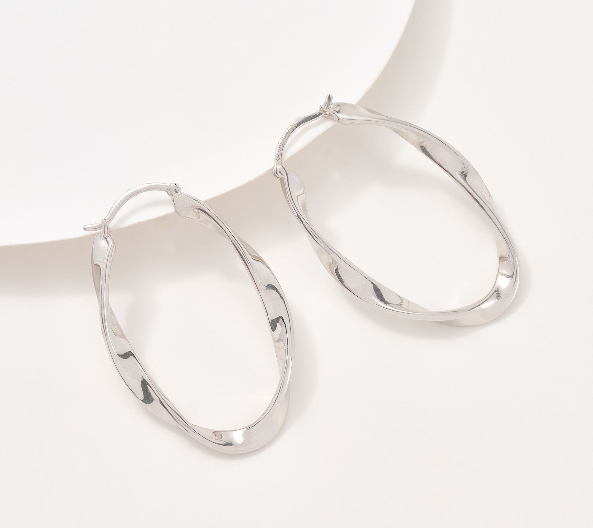 Christian James by Scott Grimes Sterling 1-1/2" Oval Ripple Hoop Earrings