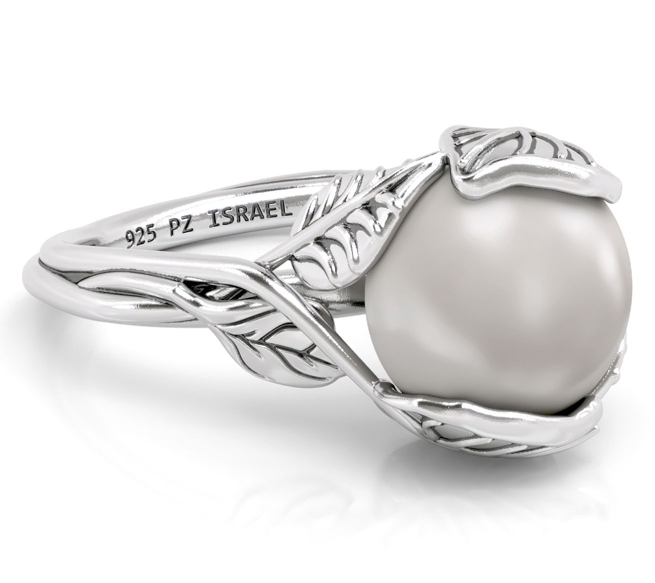 Or Paz Sterling Silver Cultured Pearl Leaf Design Ring