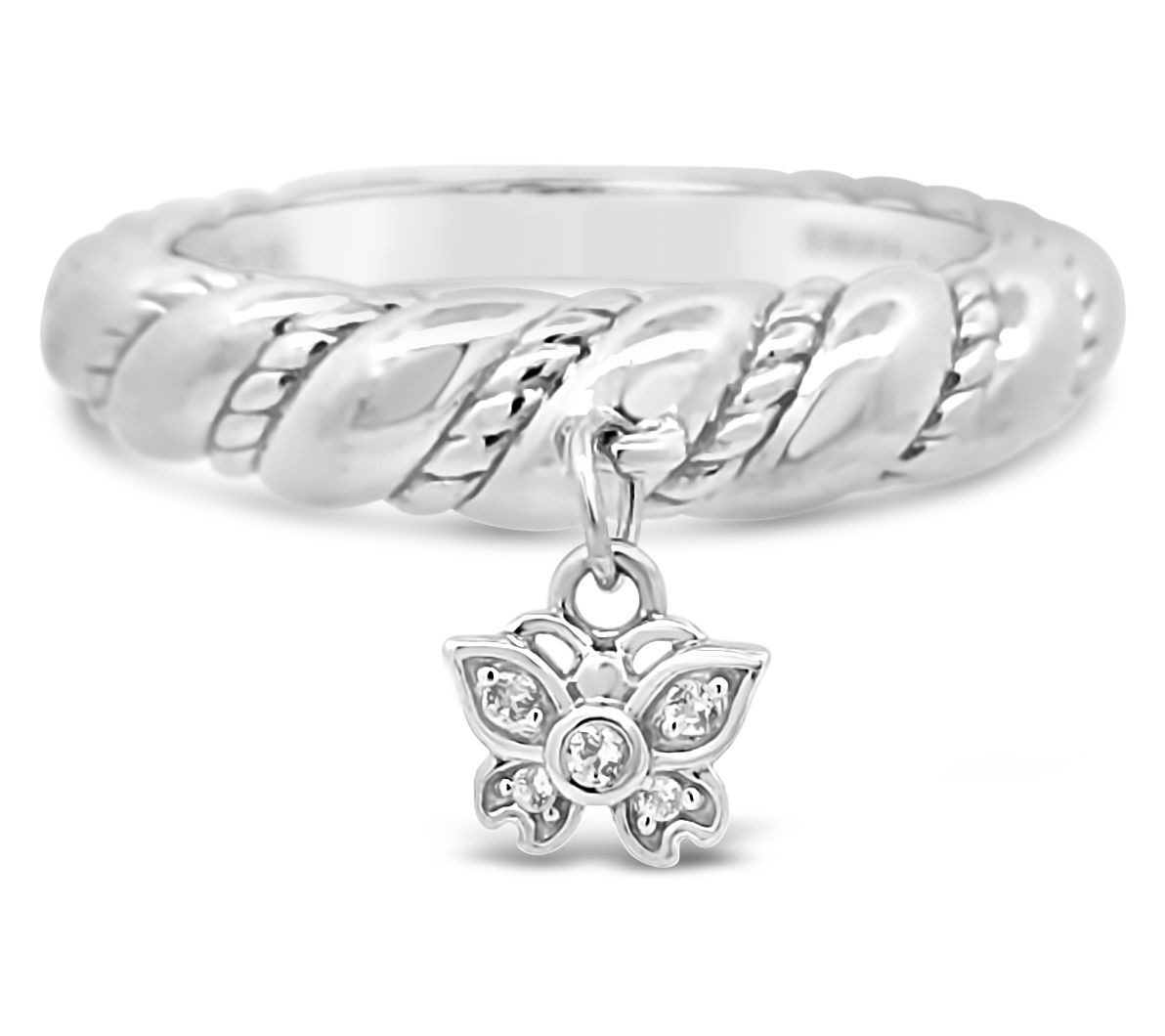 Goddaughters Sterling White Topaz Butterfly Charm Ring