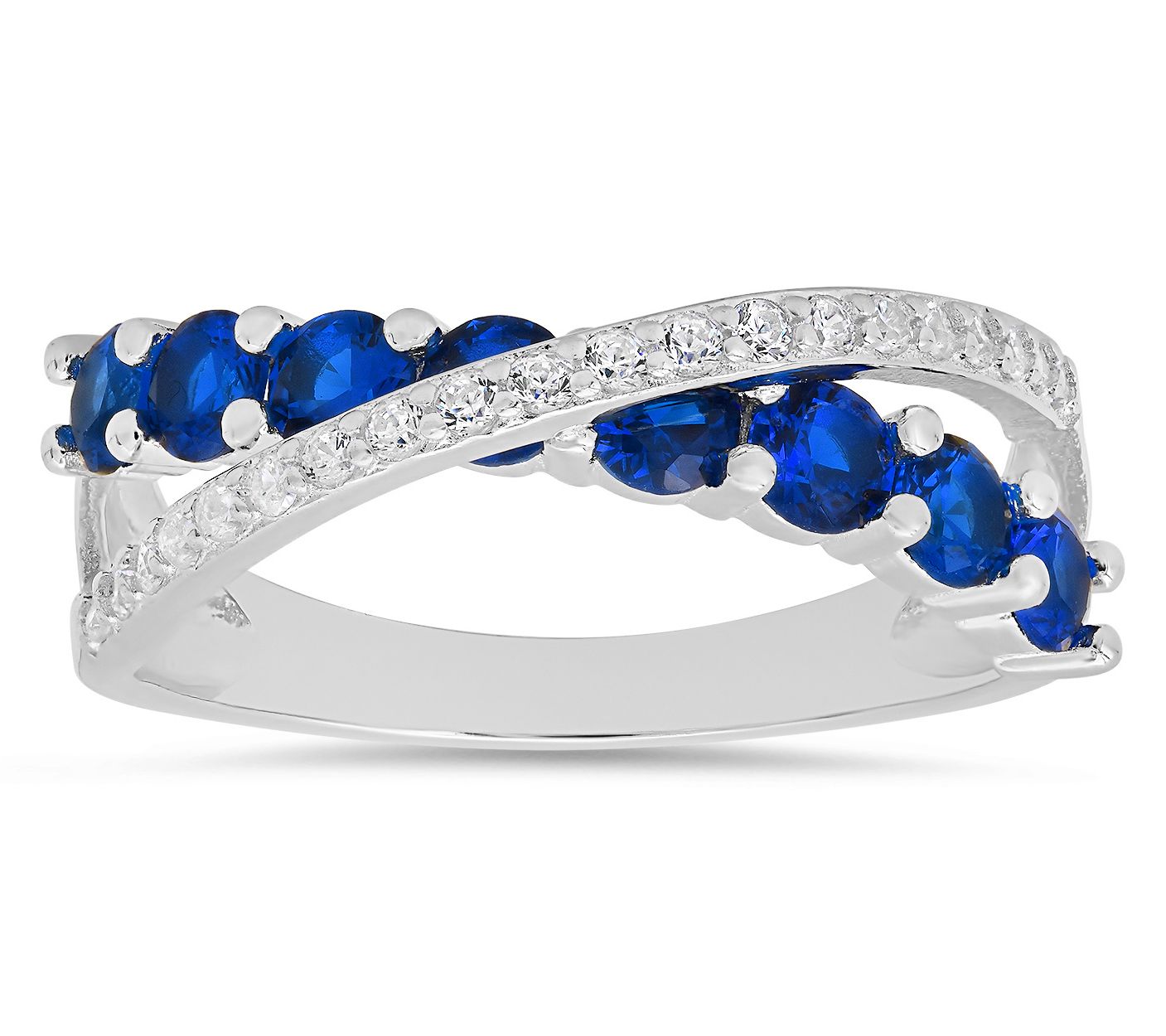 Diamonique Blue Crossover Ring, Sterling Silver