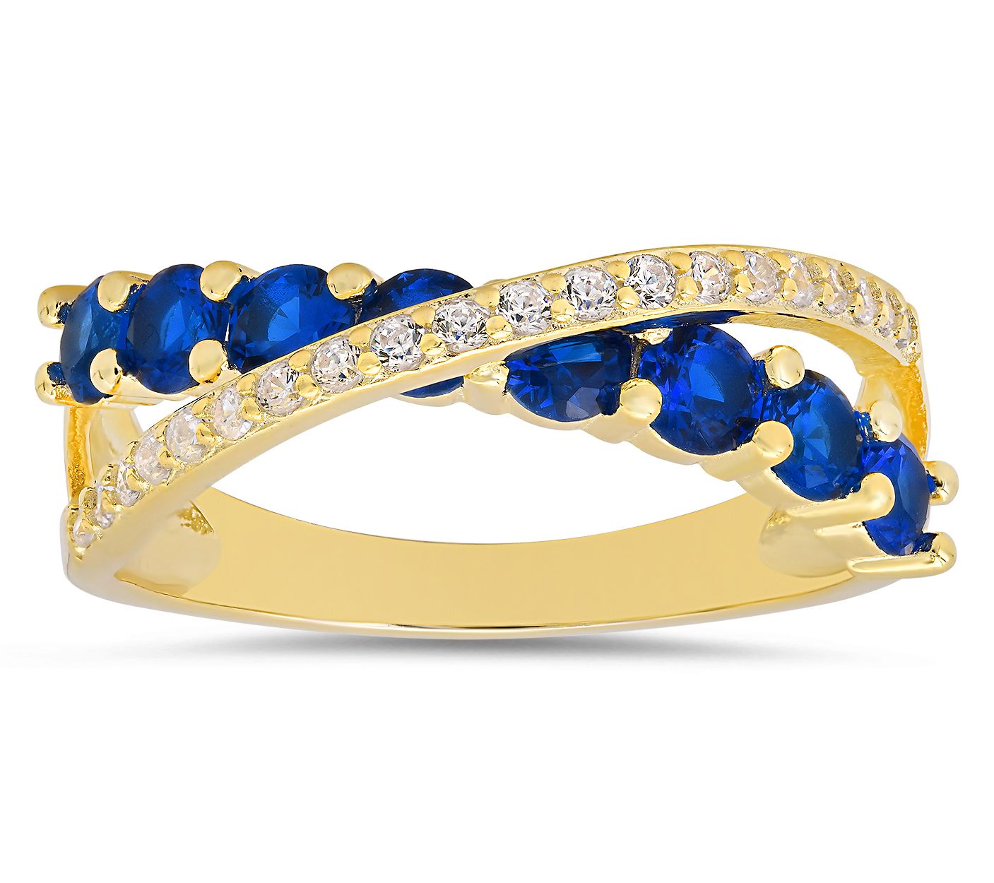 Diamonique Blue Crossover Ring, Sterling Silver