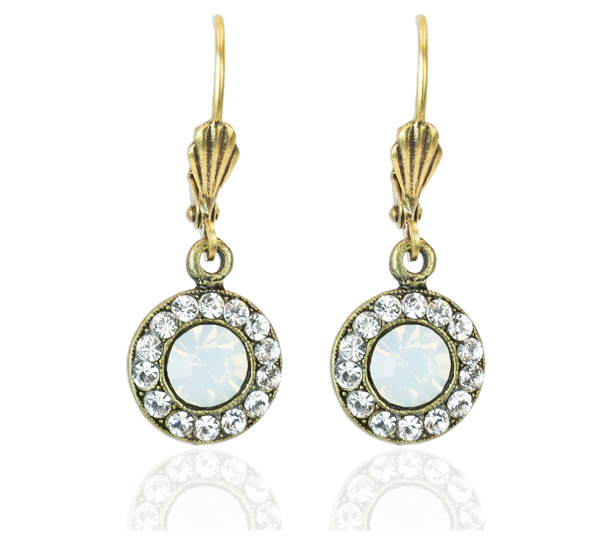 Anne Koplik White Opal Crystal Halo Dangle Earrings