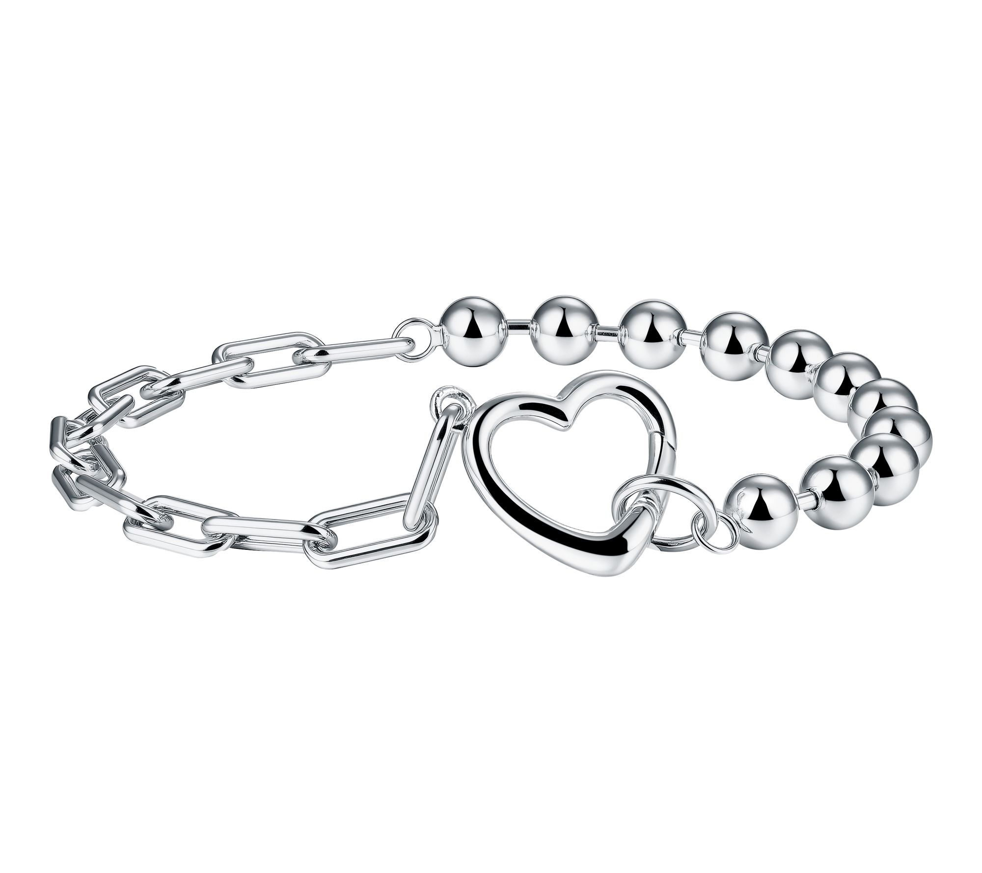 Silver Style Paper Clip & Ball Chain Heart Bracelet