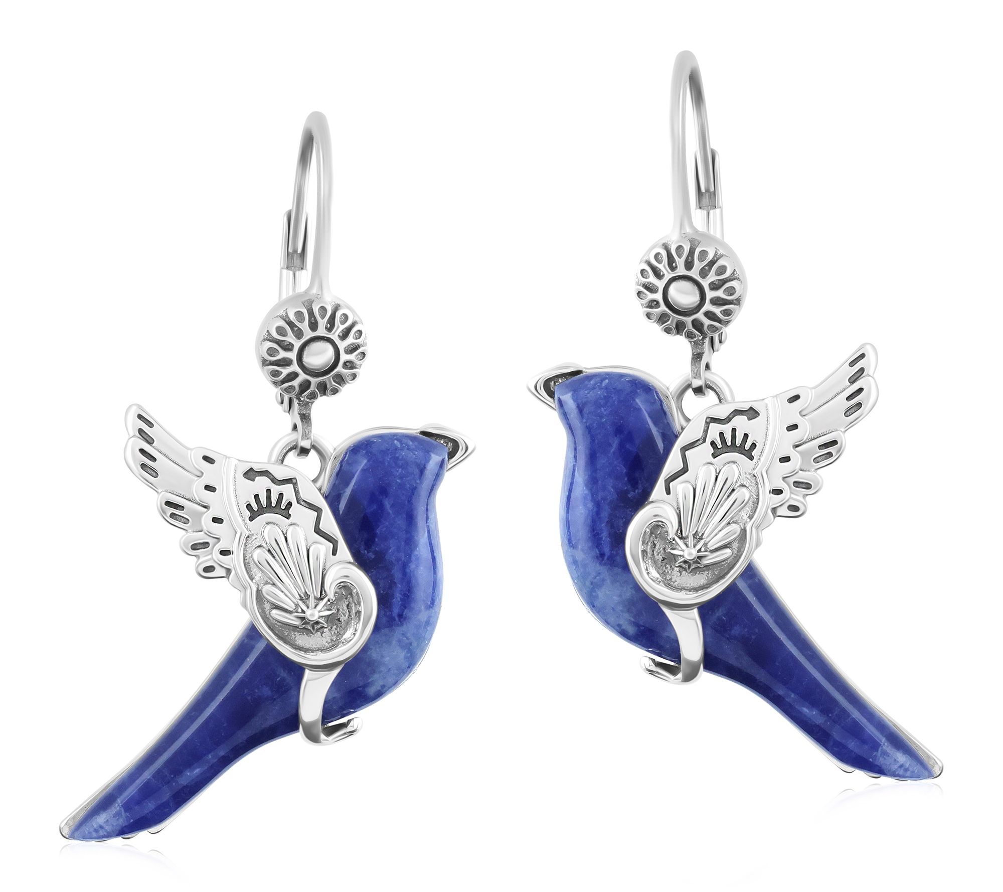 American West Sterling Silver Gemstone Bird Dangle Earrings