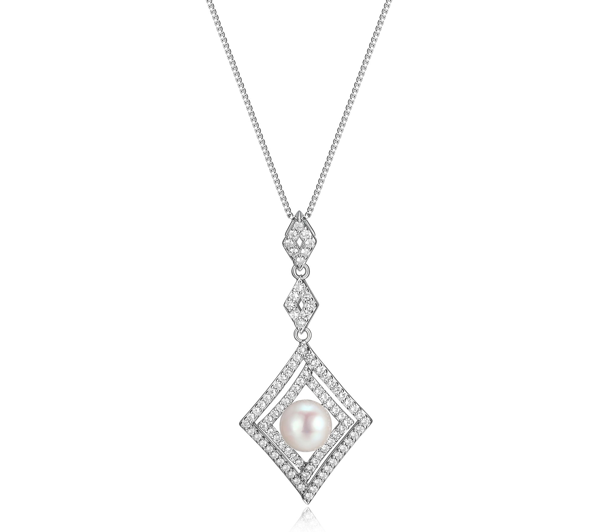Affinity Cultured Pearl & White Sapphire Pendant w/Chain