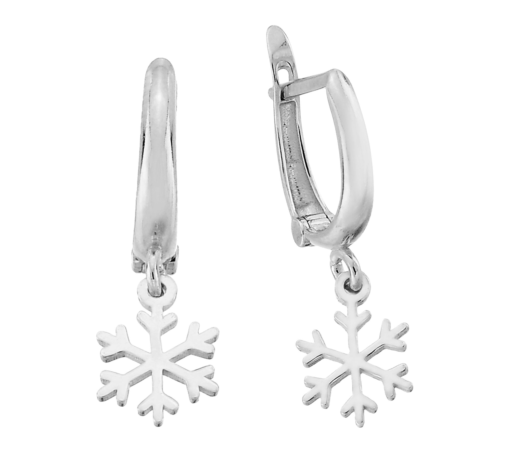 Silver Style Snowflake Huggie Hoop Drop Earrings, Sterling