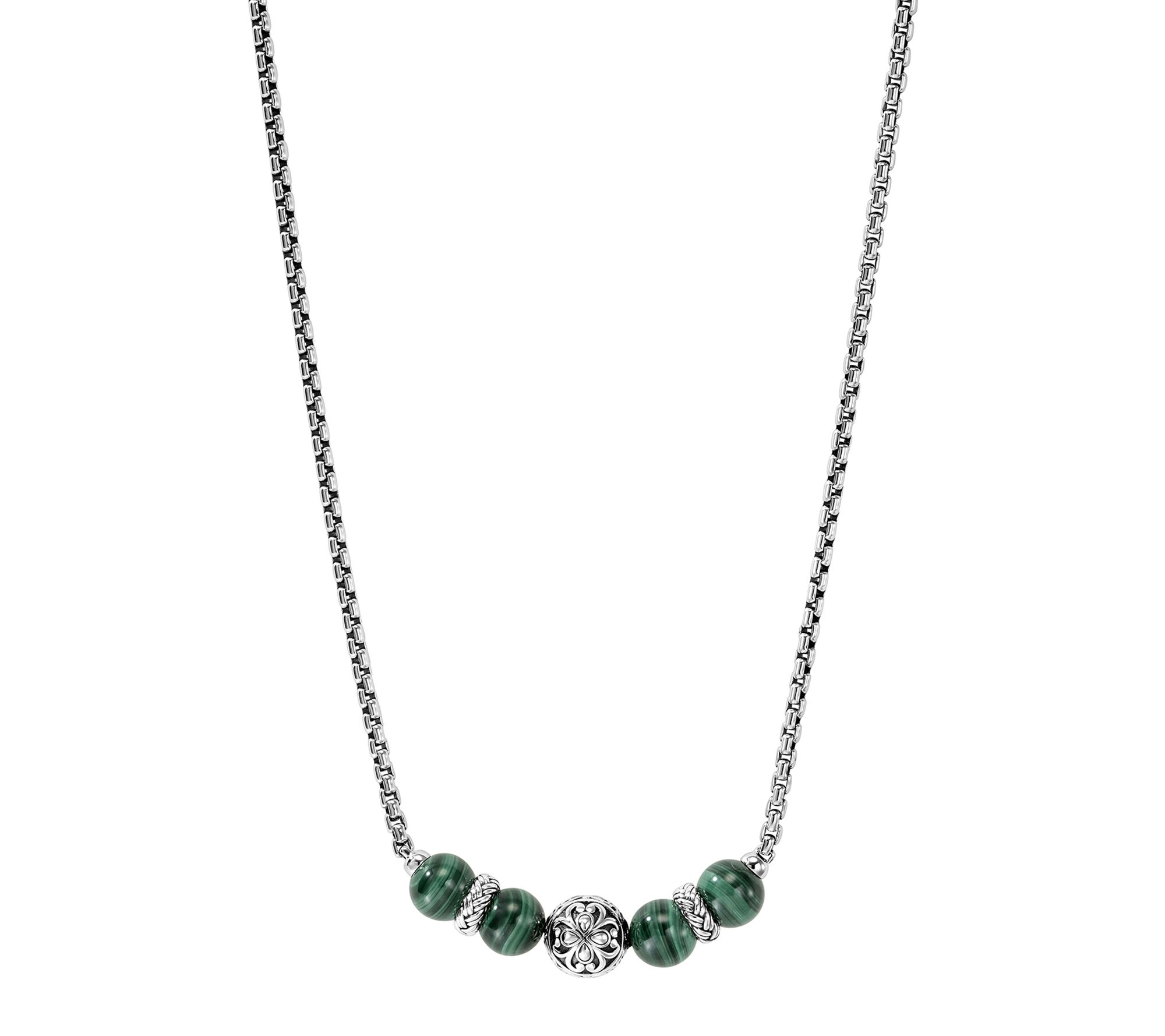 JAI Sterling Silver Heritage Lotus Gemstone Bead Necklace