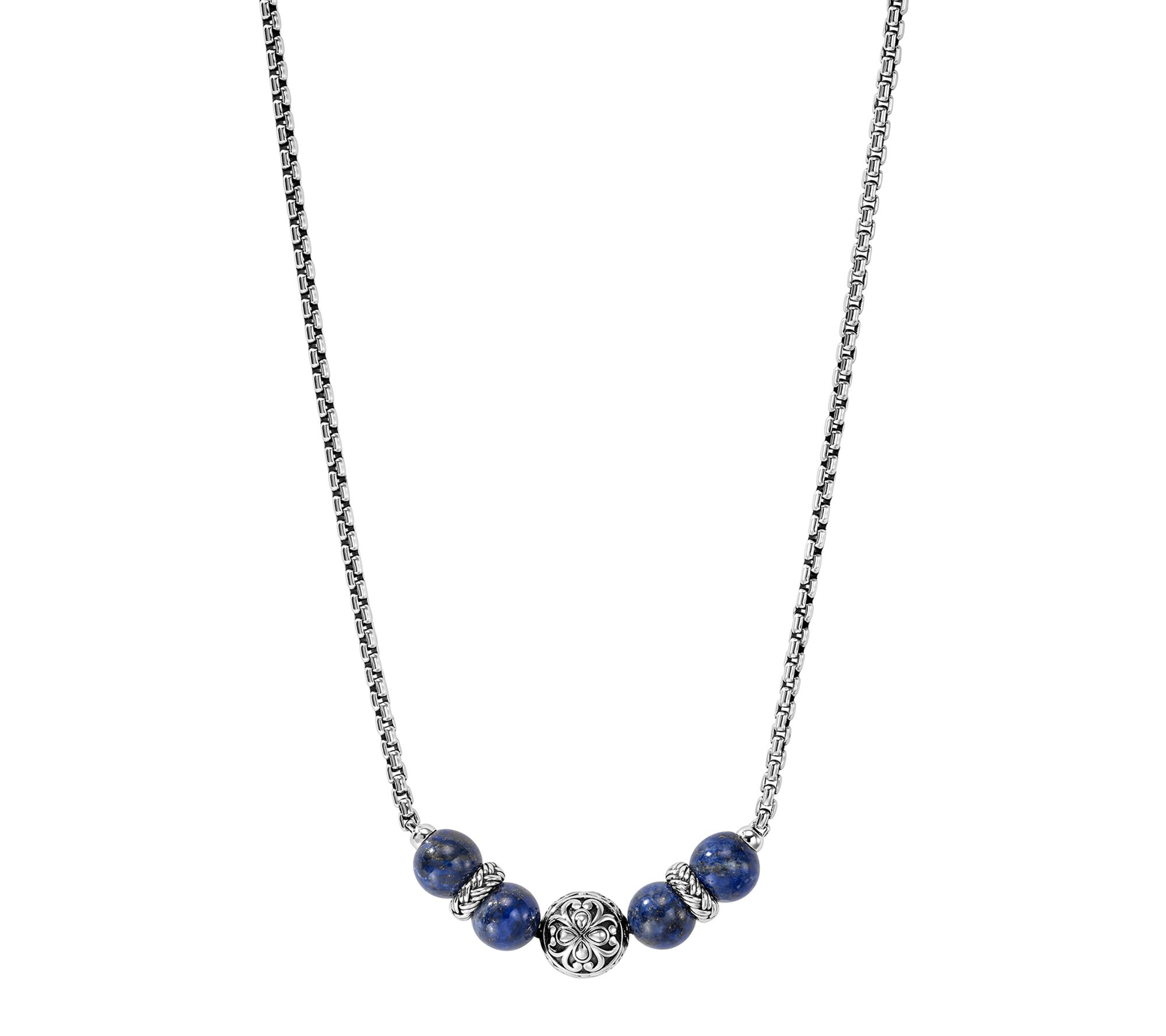 JAI Sterling Silver Heritage Lotus Gemstone Bead Necklace