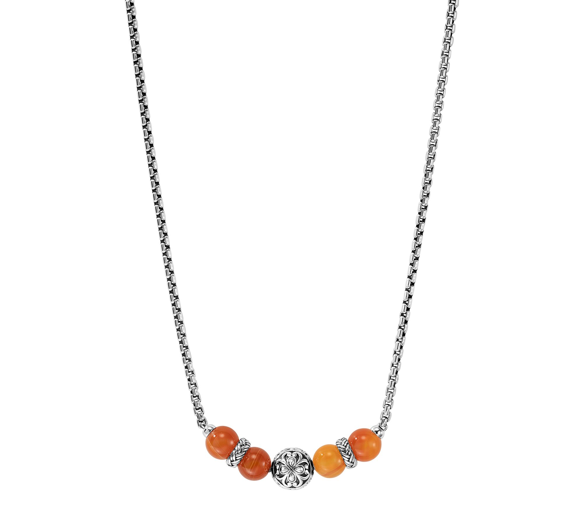 JAI Sterling Silver Heritage Lotus Gemstone Bead Necklace