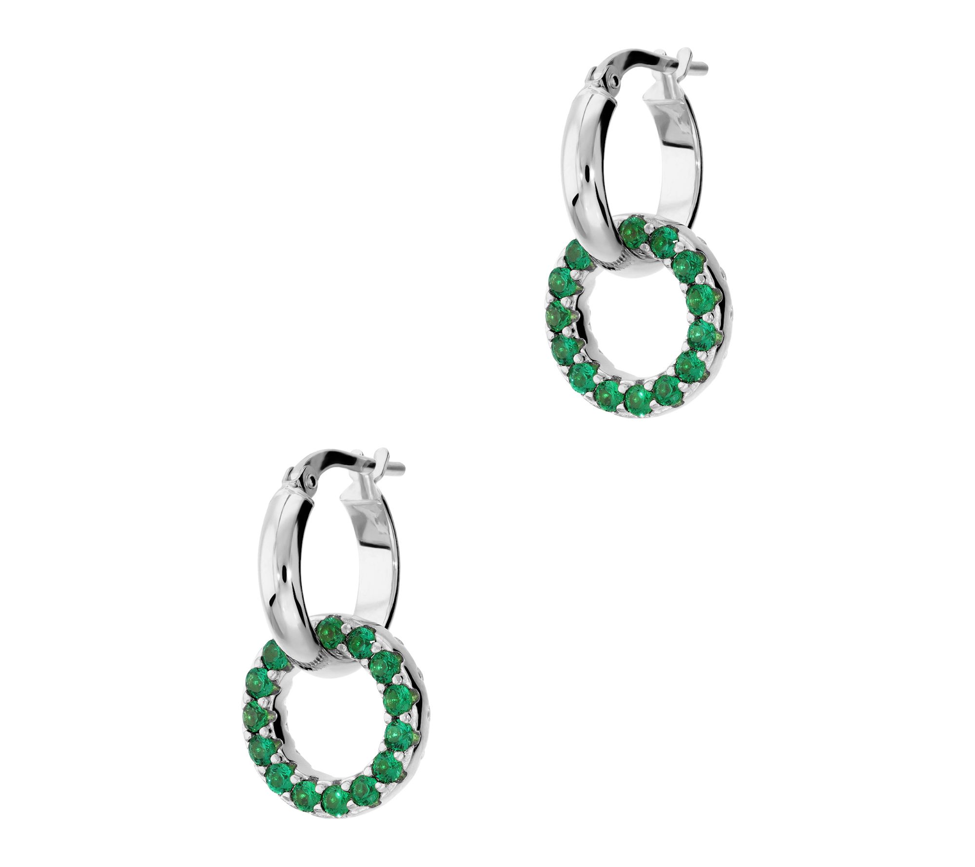 Diamonique Italia Reversible Dangle Hoop Earrings, Sterling