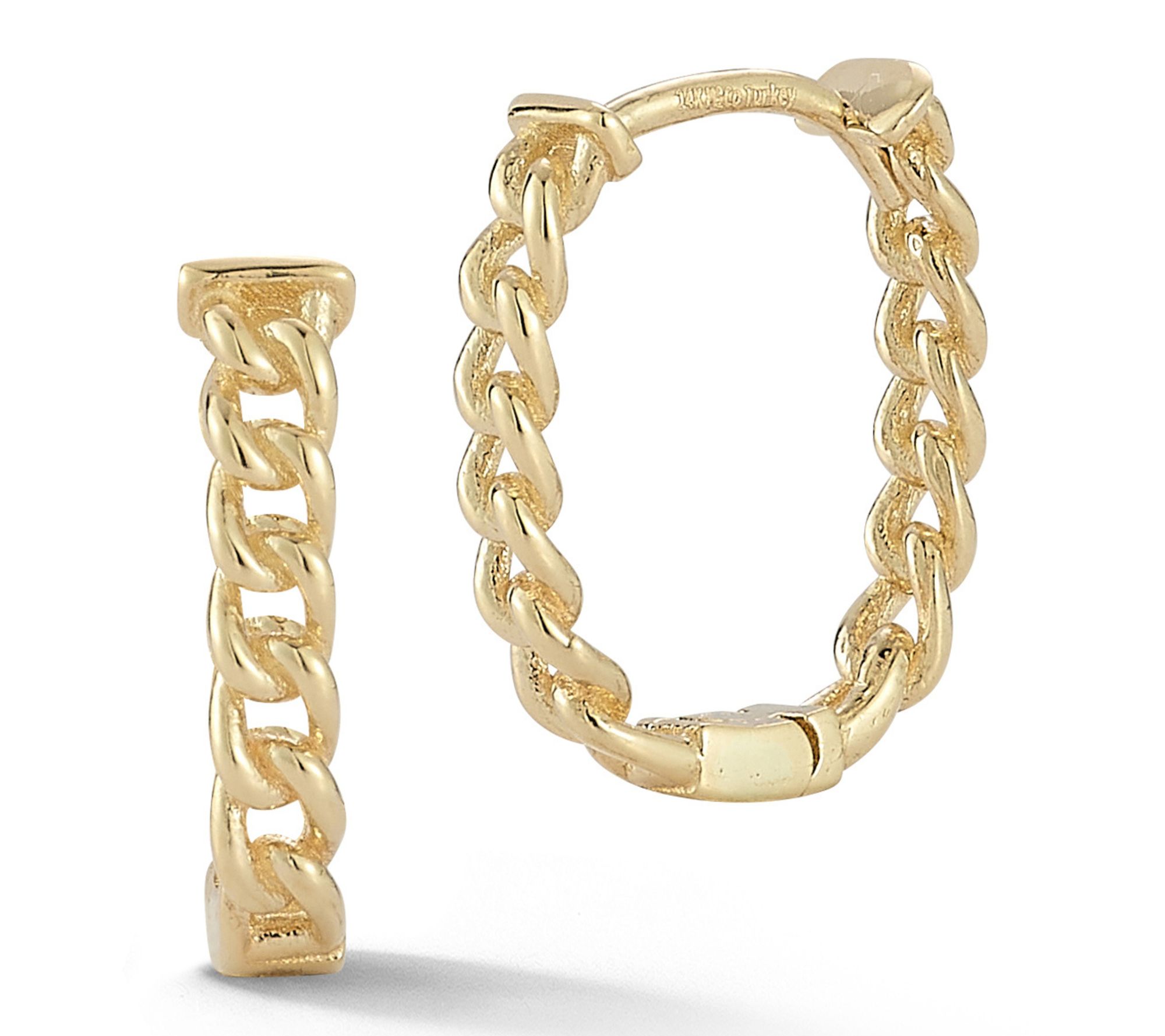 Luminosa Gold Oval Curb Chain Hoop Earrings, 14K