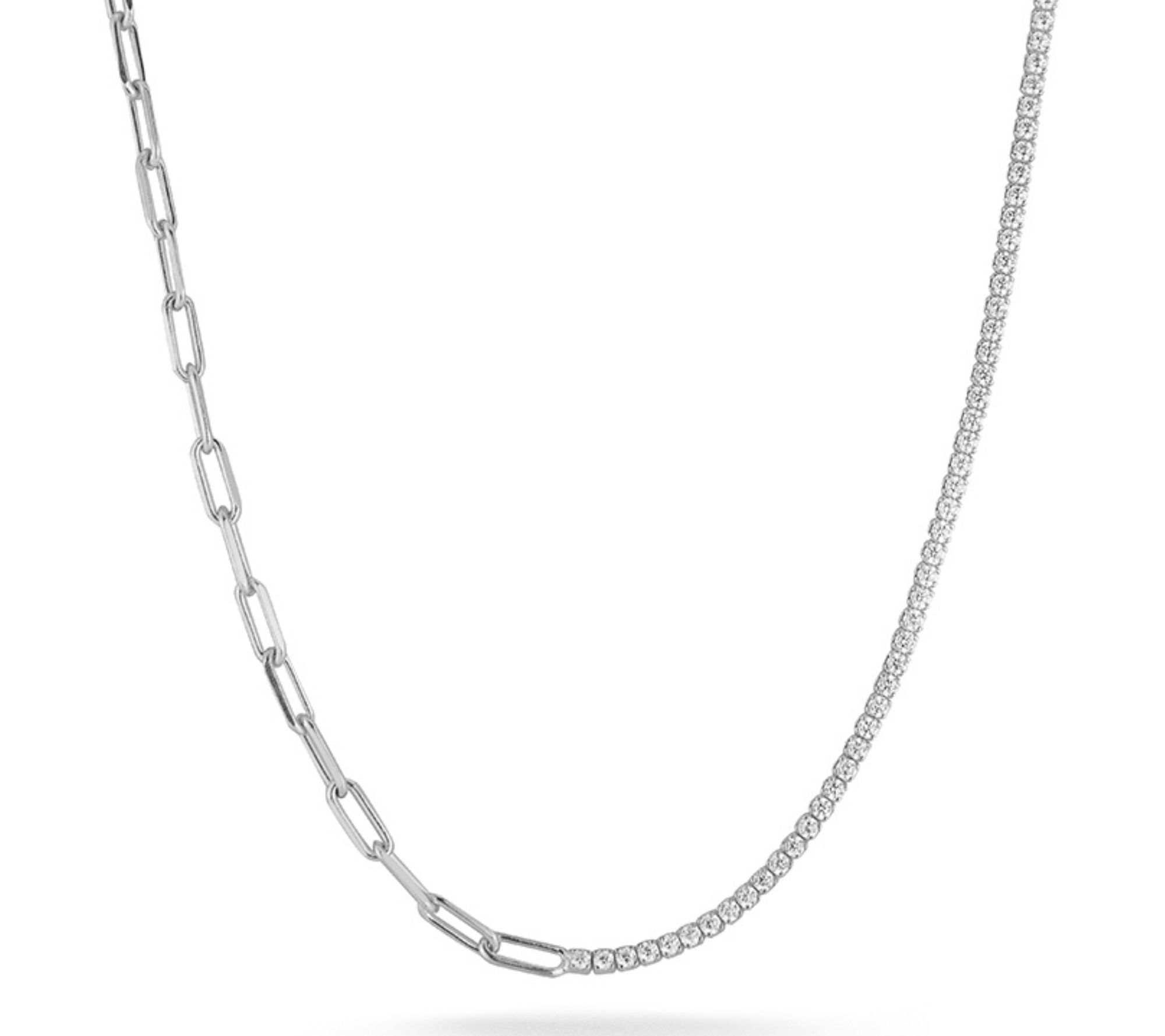 Sterlina Silver Paperclip & Tennis Choker Necklace, Sterling