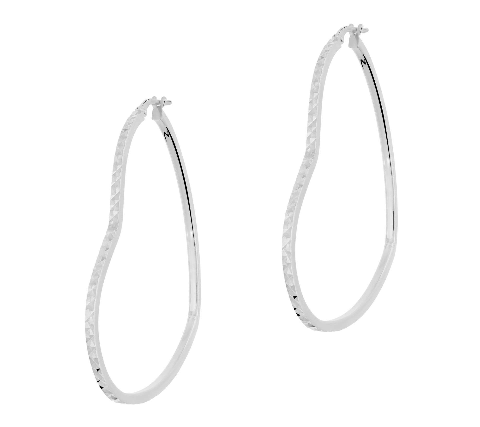 Italian Silver Diamond Cut Heart Hoop Earrings,Sterling