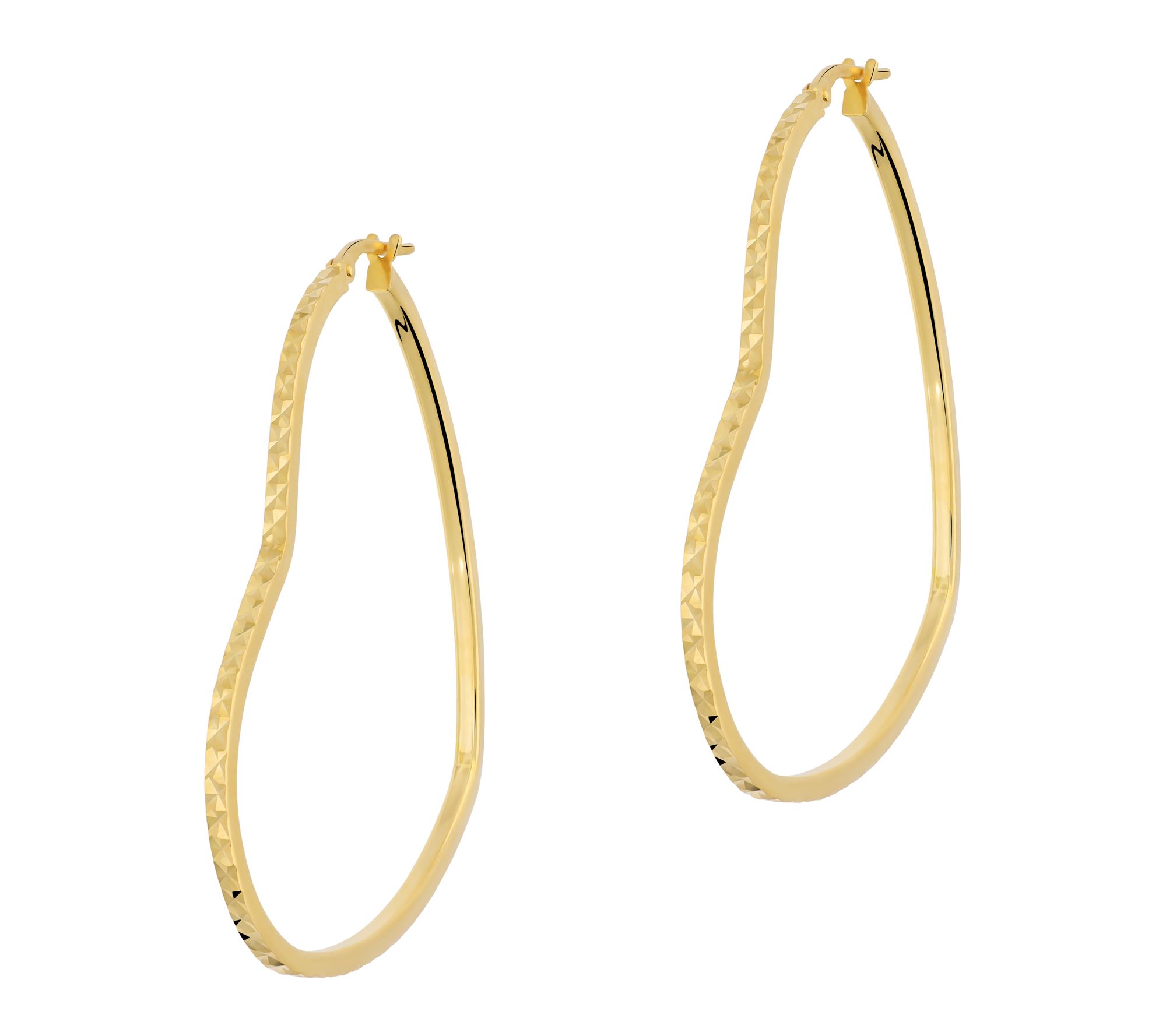 Italian Silver Diamond Cut Heart Hoop Earrings,Sterling
