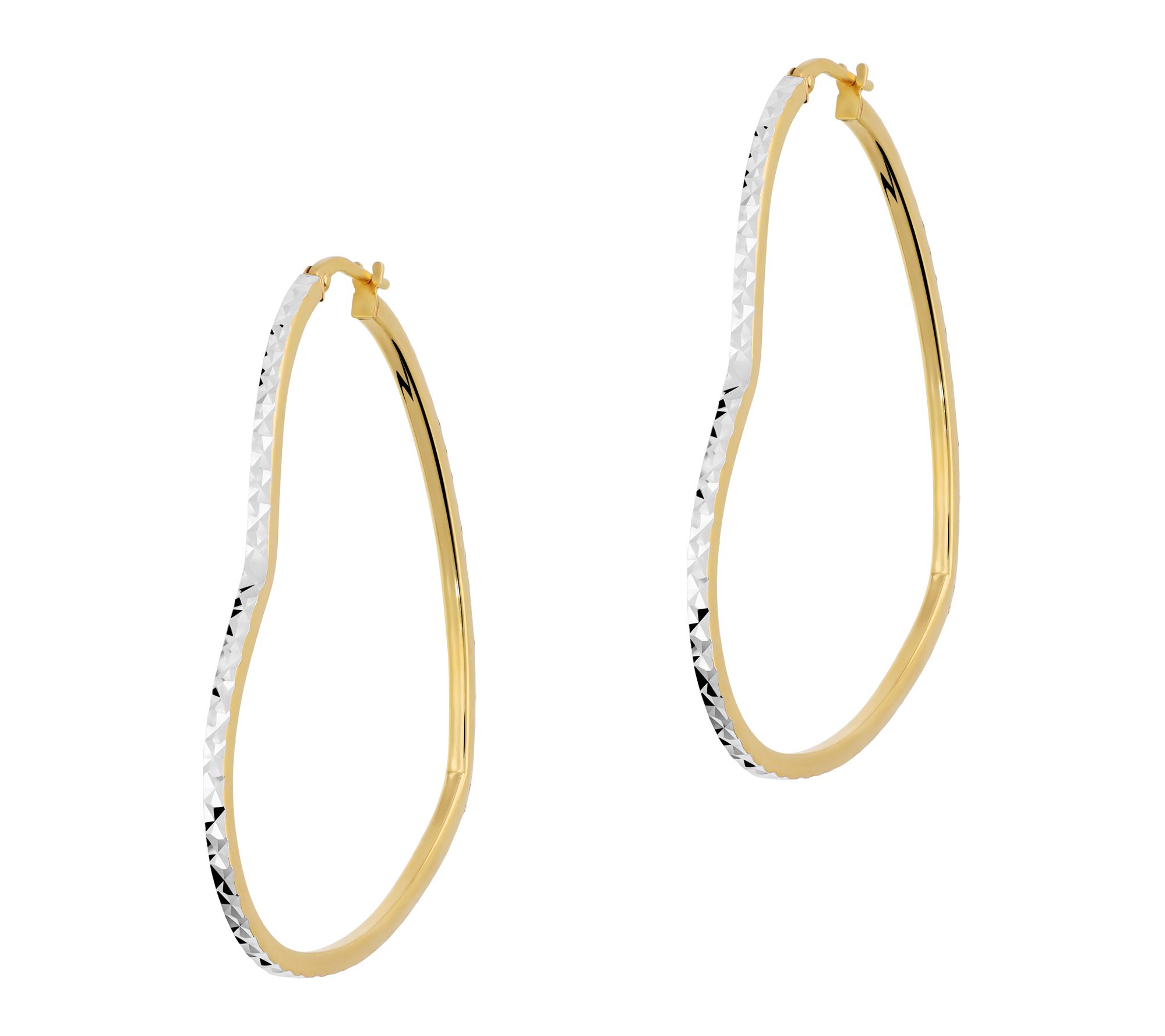 Italian Silver Diamond Cut Heart Hoop Earrings,Sterling