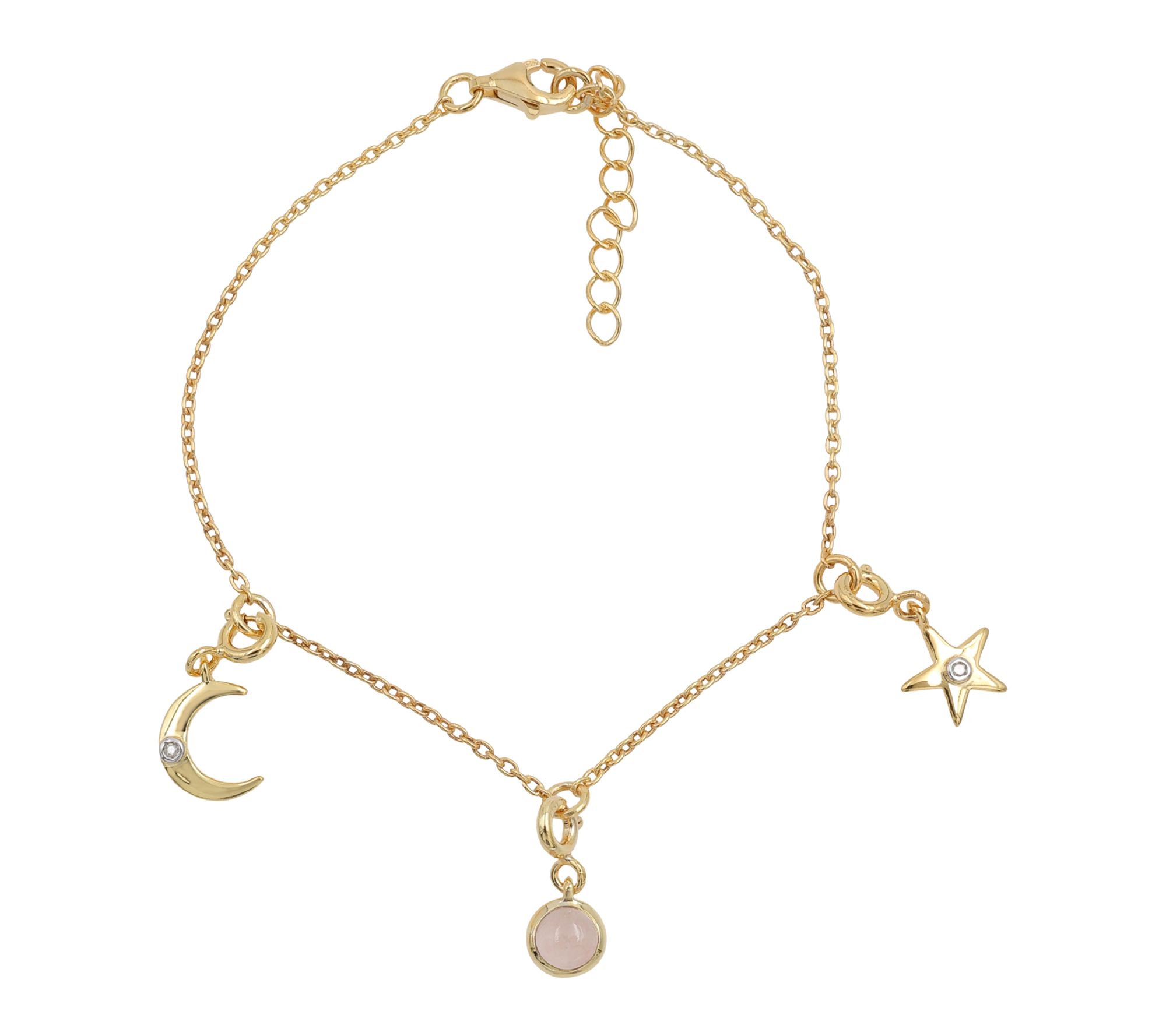 Affinity Gems Quartz & Diamond Charm Bracelet,14K Gold Plated