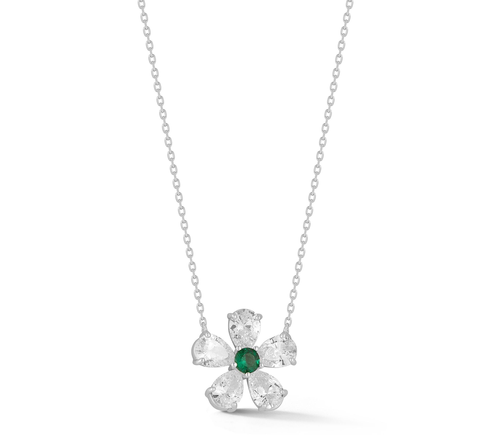 Rachel Zoe Green Accent Flower Pendant w/ Chain, Sterling