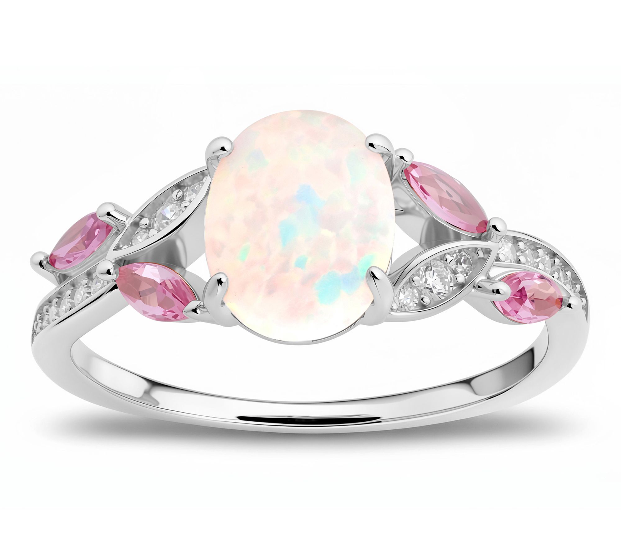 Diamonique Opal Floral Ring, Sterling Silver