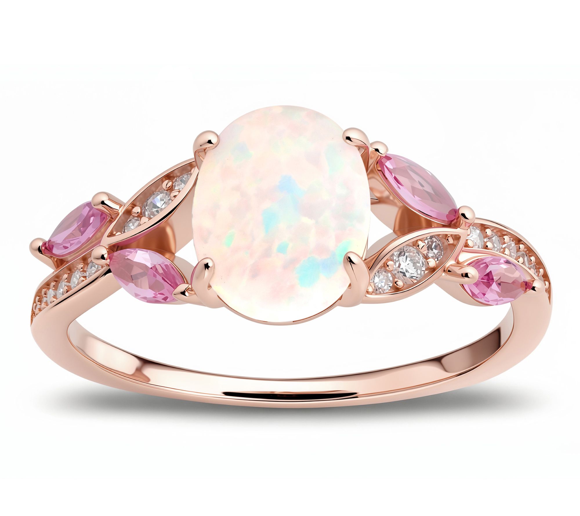 Diamonique Opal Floral Ring, Sterling Silver