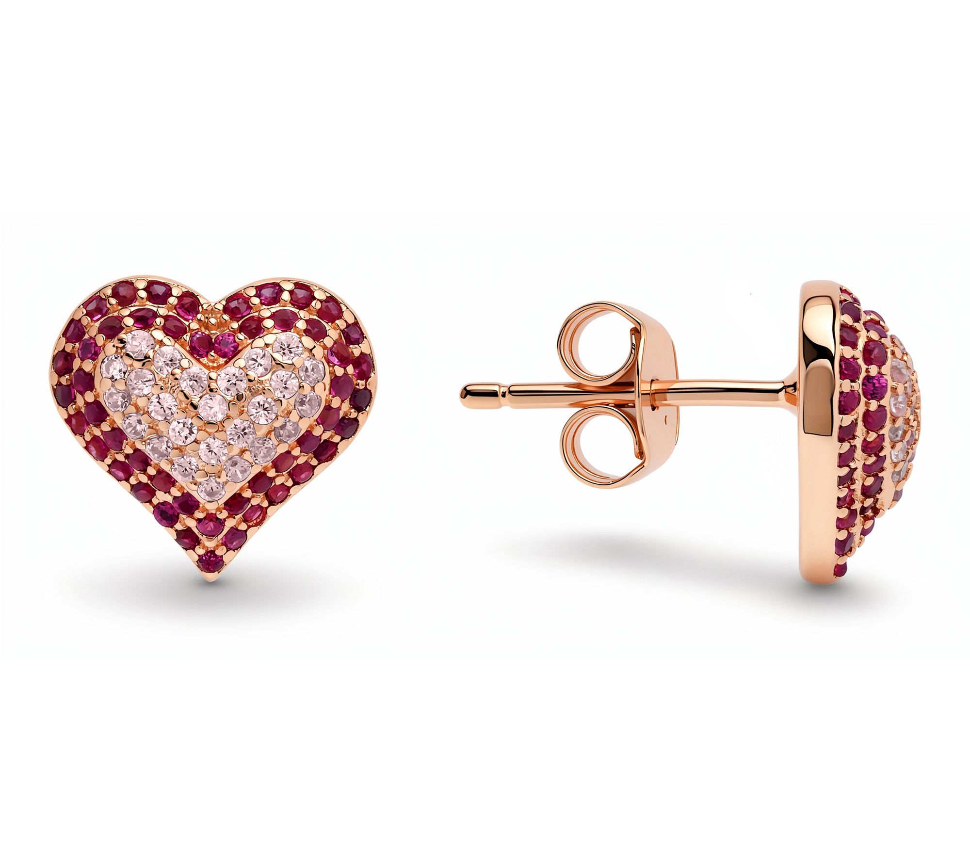 Diamonique Pink Heart Stud Earrings, Sterling Silver