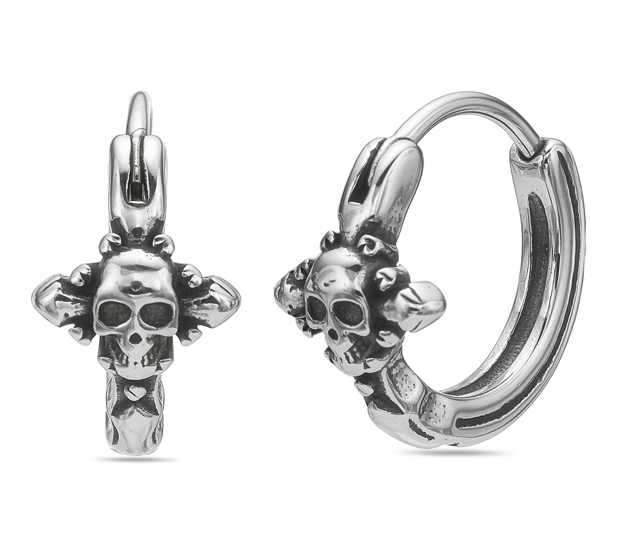 LYNX Men's Stainless Steel Skull Hoop Earrings