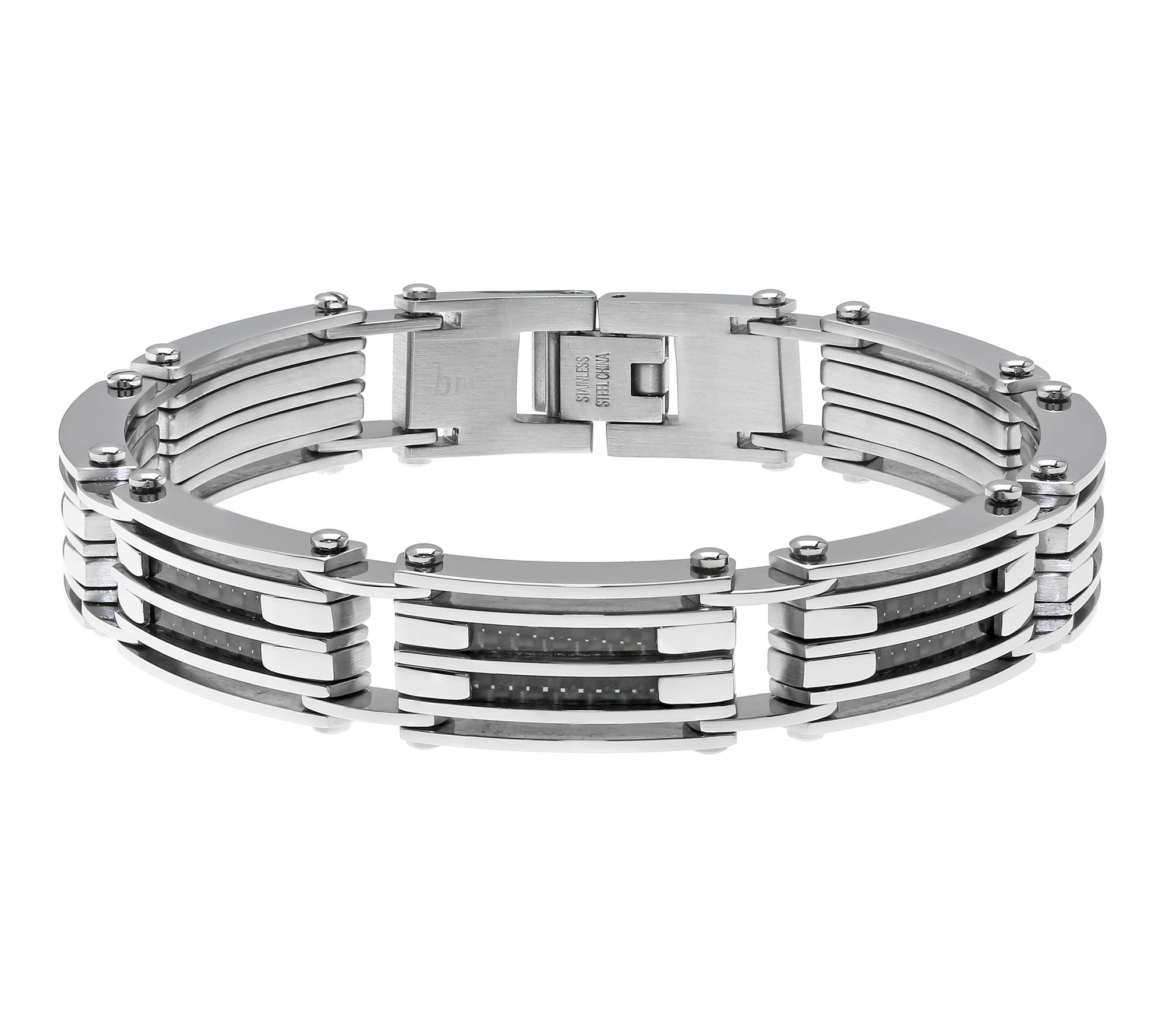 LYNX Men's Stainless Steel Carbon Fiber Link Bracelet