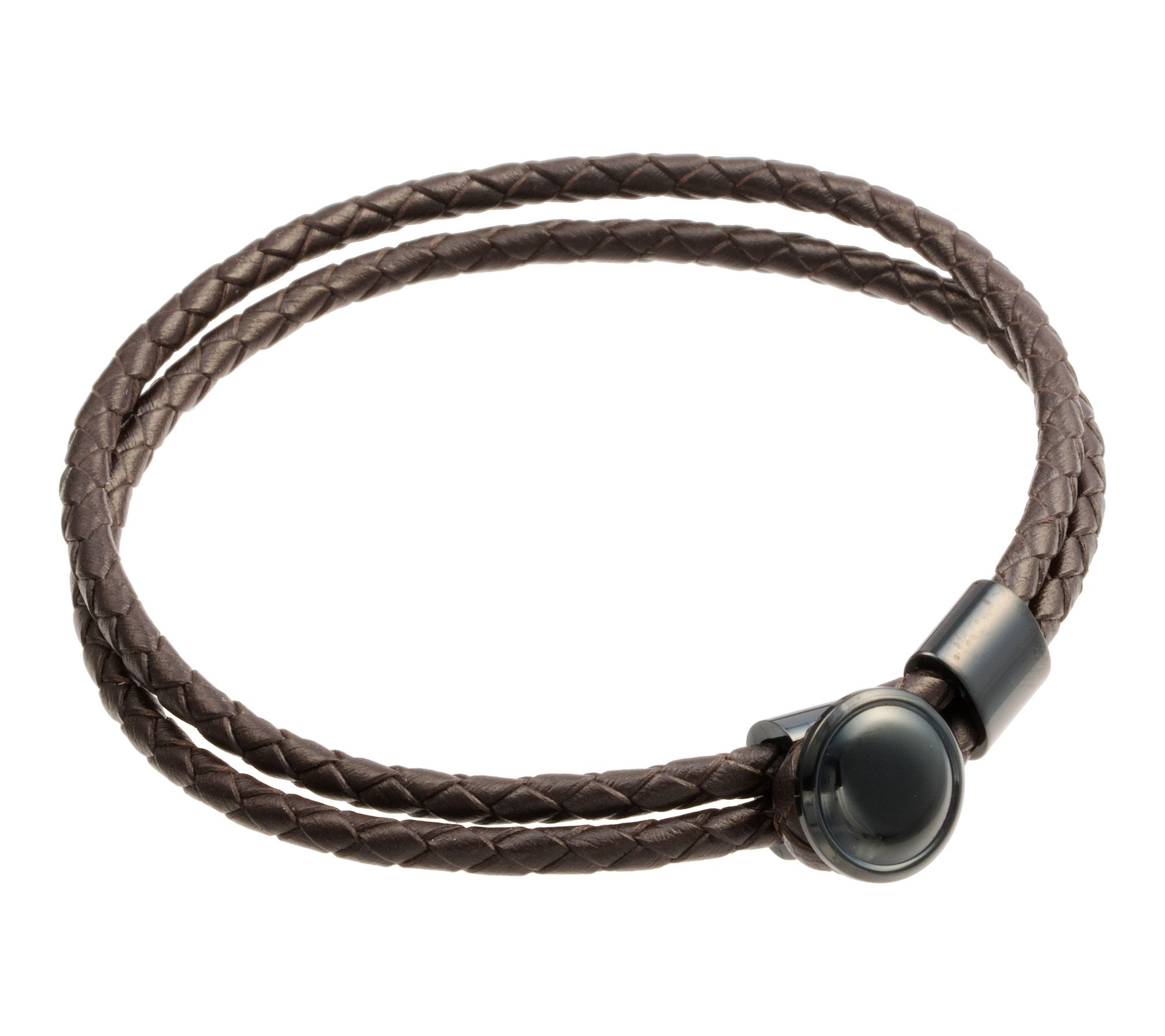 LYNX Men's Stainless Steel & Dual Cord Braided Leather Bracelet